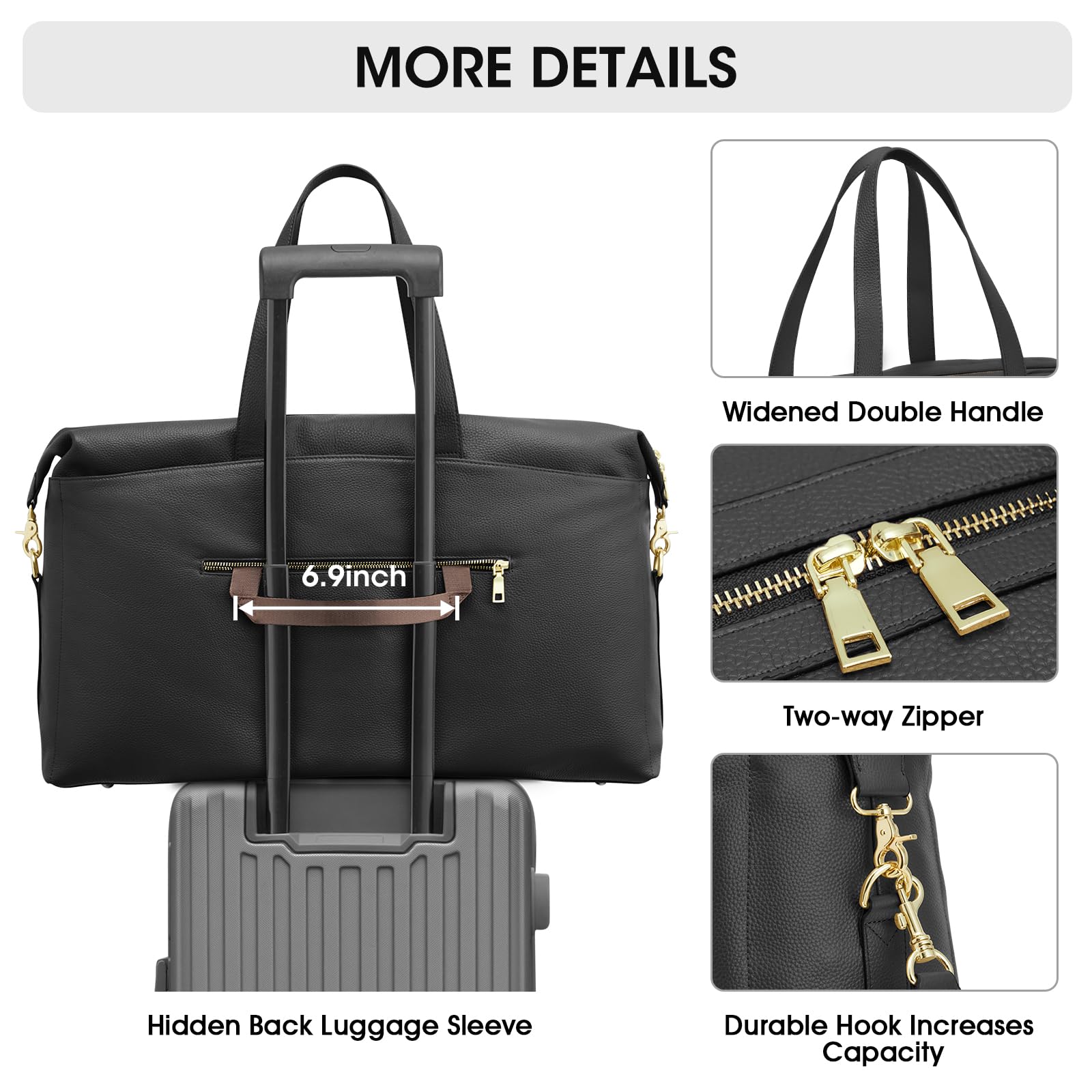 Kattee Women's Leather Weekender Bag - Large Duffle Overnight Travel Tote Carry On for Business Trips & Weekend Getaways