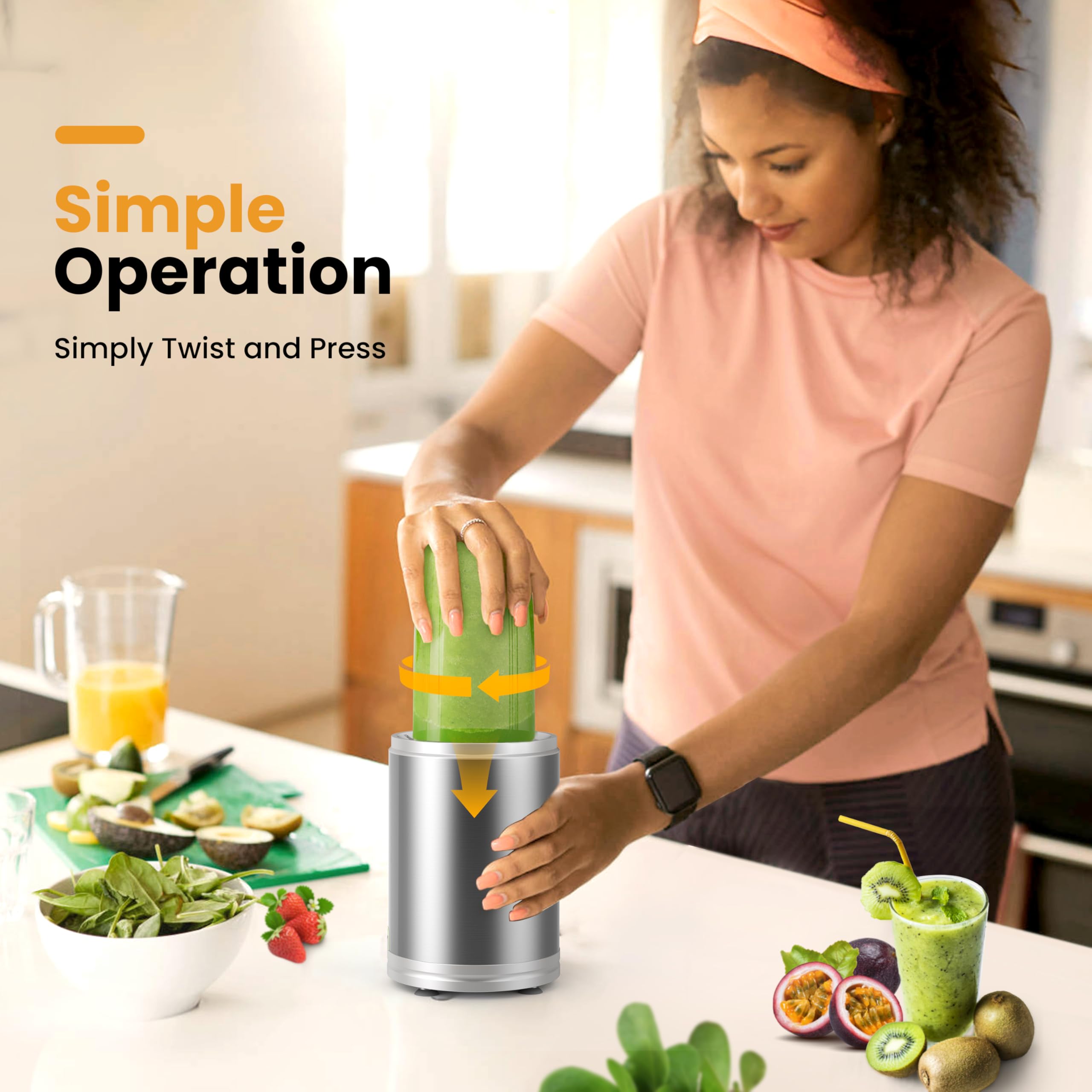 Suavo 1300W High-Powered Smoothie Blender - Portable Personal Blender for Shakes, Smoothies & Juicing - Includes 2x 27oz BPA-Free Travel Cups with Lids - Perfect for Kitchen, Gym & On-The-Go Healthy Drinks