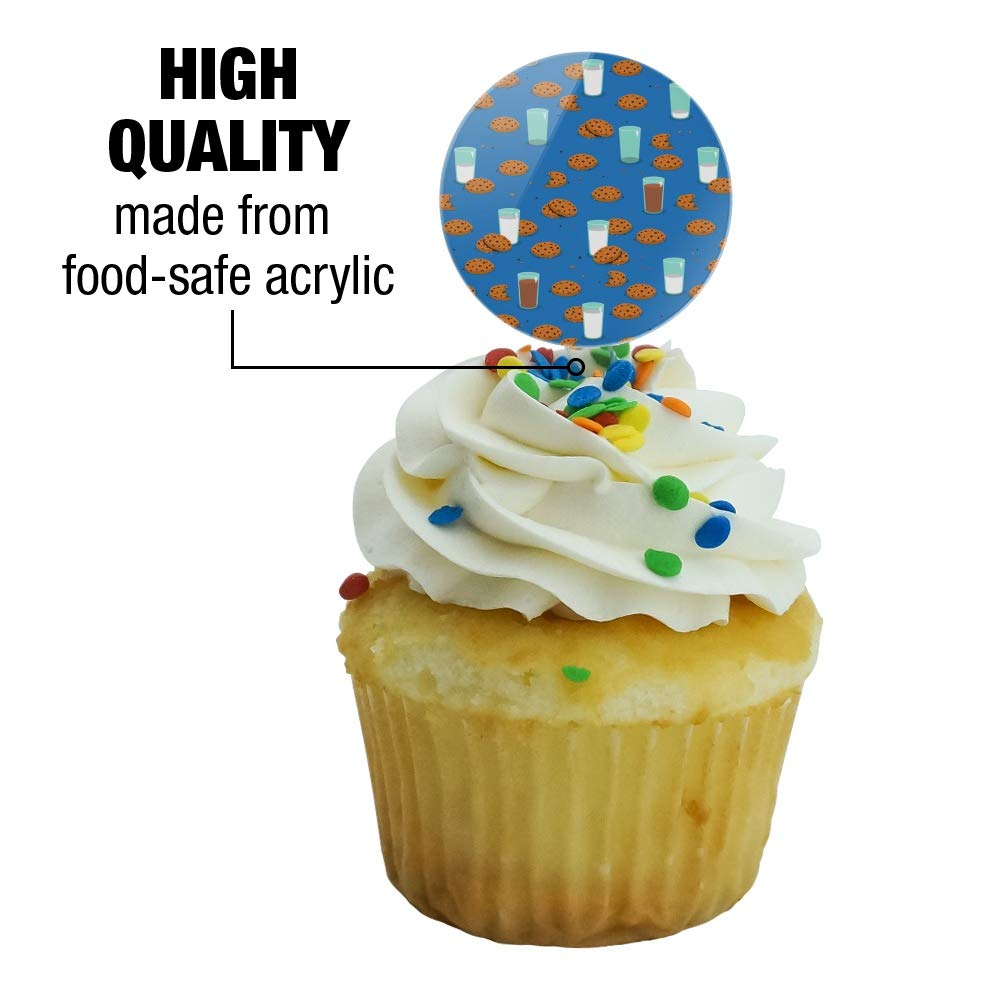 Chocolate Chip Cookies & Milk Pattern Cupcake Toppers - Set of 6 | Party Decorations, Birthday Cake Decor, Baking Supplies for Desserts & Celebrations