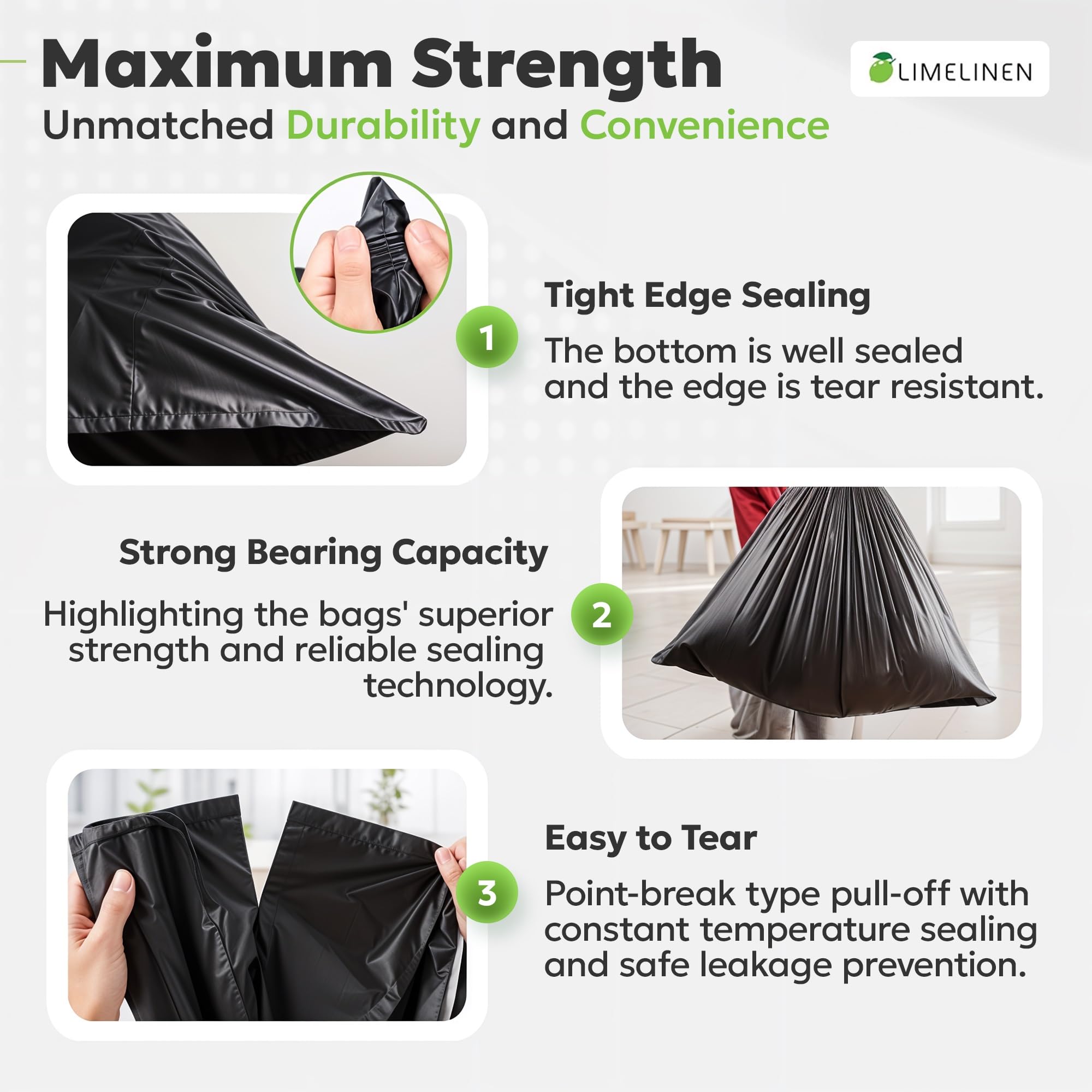 LIMELINEN 30 Gallon Heavy Duty Trash Bags - 400 Count, 1.2 Mil Extra Thick Drawstring Garbage Bags | Leak Proof & Odor Resistant | Large Plastic Bags for Office, Home, Hospital & Outdoor Bins | Perfect for Kitchen Waste, Yard Cleanup & Commercial Use