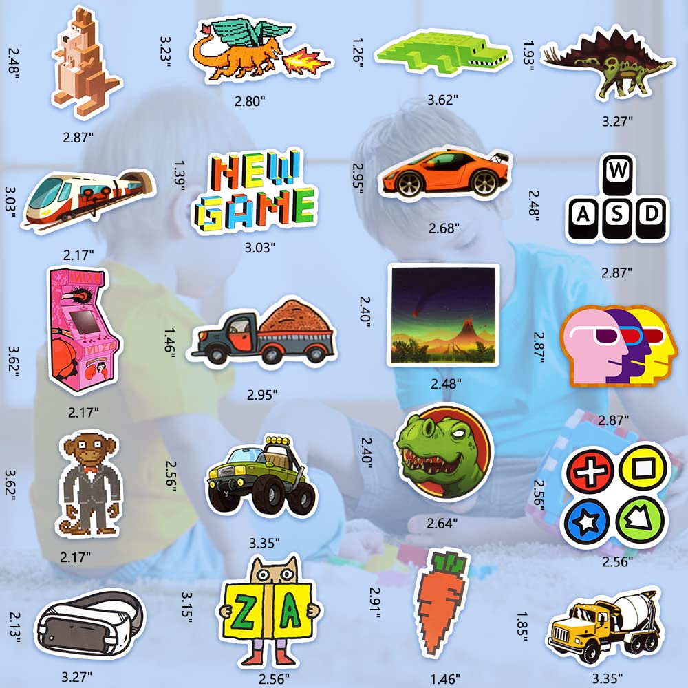 DETICKERS 250PCS Bulk Water Bottle Stickers - Cute Dinosaur & Gamer Vinyl Stickers for Teens & Boys 8-12 - Decorate Laptops, Hydro Flasks, Skateboards & Bikes