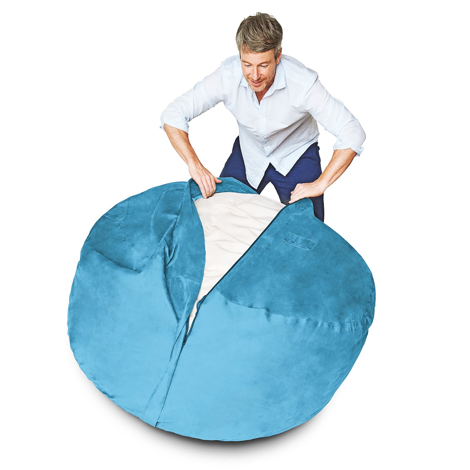 Luxury Microsuede Bean Bag Cover - Machine Washable 7-Foot Replacement Slipcover with Light Blue Inlay | Perfect for Living Room, Game Room & Dorm Decor