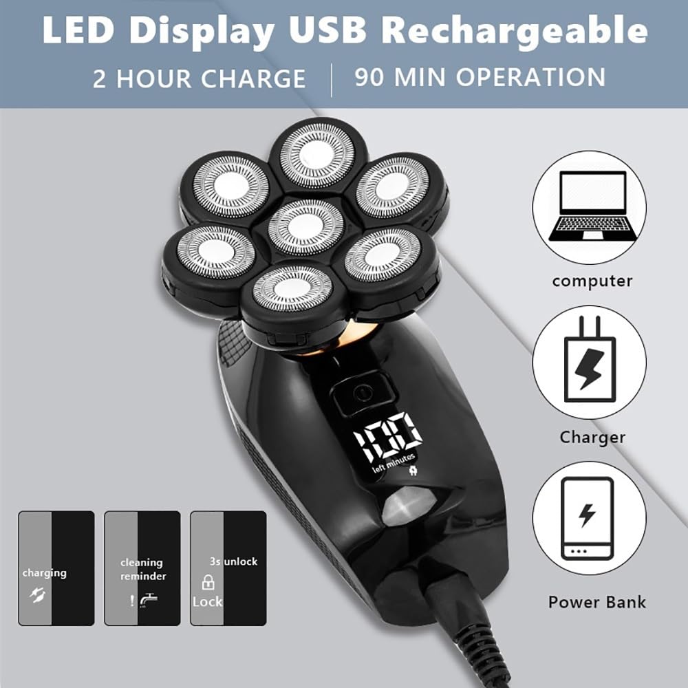 5-in-1 Electric Head Shaver for Men - Waterproof Bald Head Trimmer with LED Display, Wet/Dry Shaving for Smooth Results | Perfect for Travel, Gym & Daily Grooming Routine