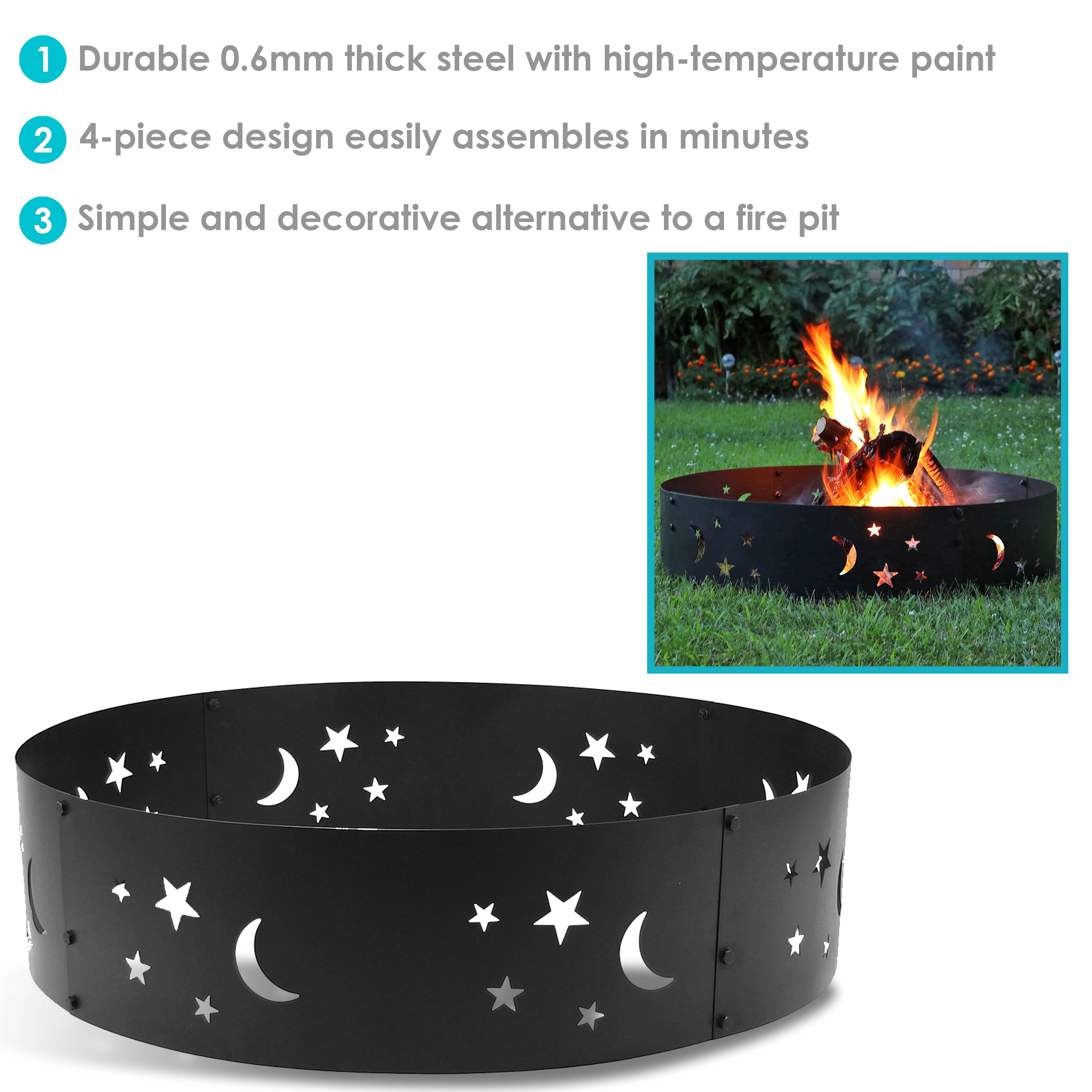 Sunnydaze Big Sky Campfire Ring - 36 Inch Outdoor Fire Pit for Camping, Backyard, and Patio Use - Heavy Duty Steel Fire Ring for Bonfires and Gatherings