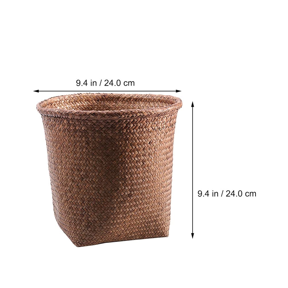 PATKAW Round Woven Waste Basket - 1PC Straw Wicker Trash Can for Office, Laundry Room & Home Decor | Eco-Friendly Storage Bin for Plants, Waste Paper & Clothing | Perfect for Farmhouse, Boho & Coastal Style Decor