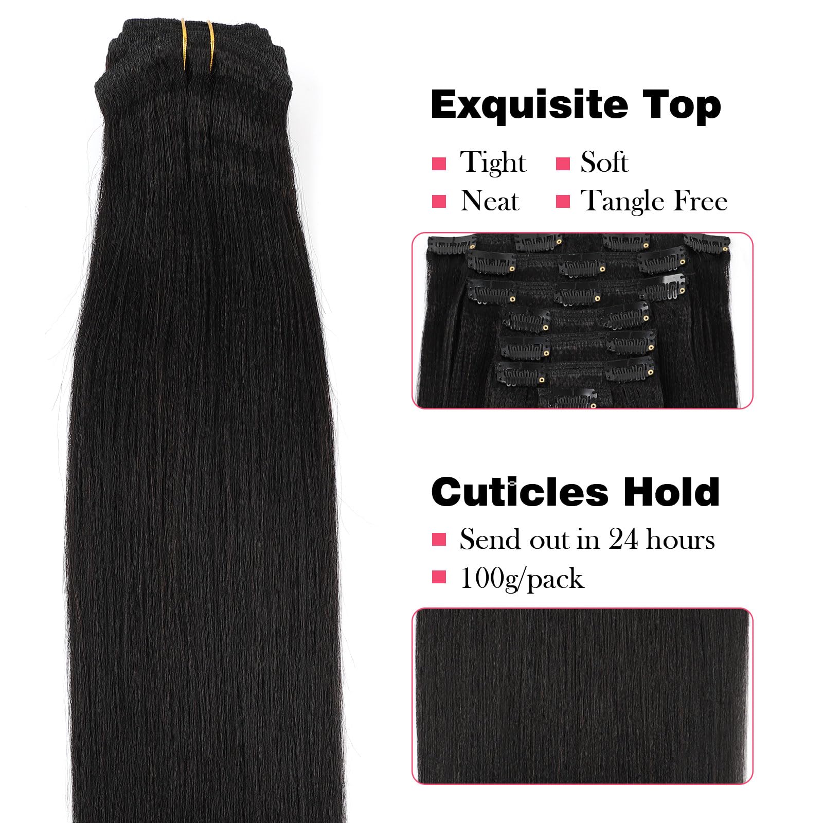22 Inch Clip-in Human Hair Extensions - Yaki Straight Style, Natural Color, Remy Unprocessed Soft Hair Extensions for Black Women (7 Pieces, 17 Clips, 120g) - Perfect for Daily Styling, Parties & Special Occasions