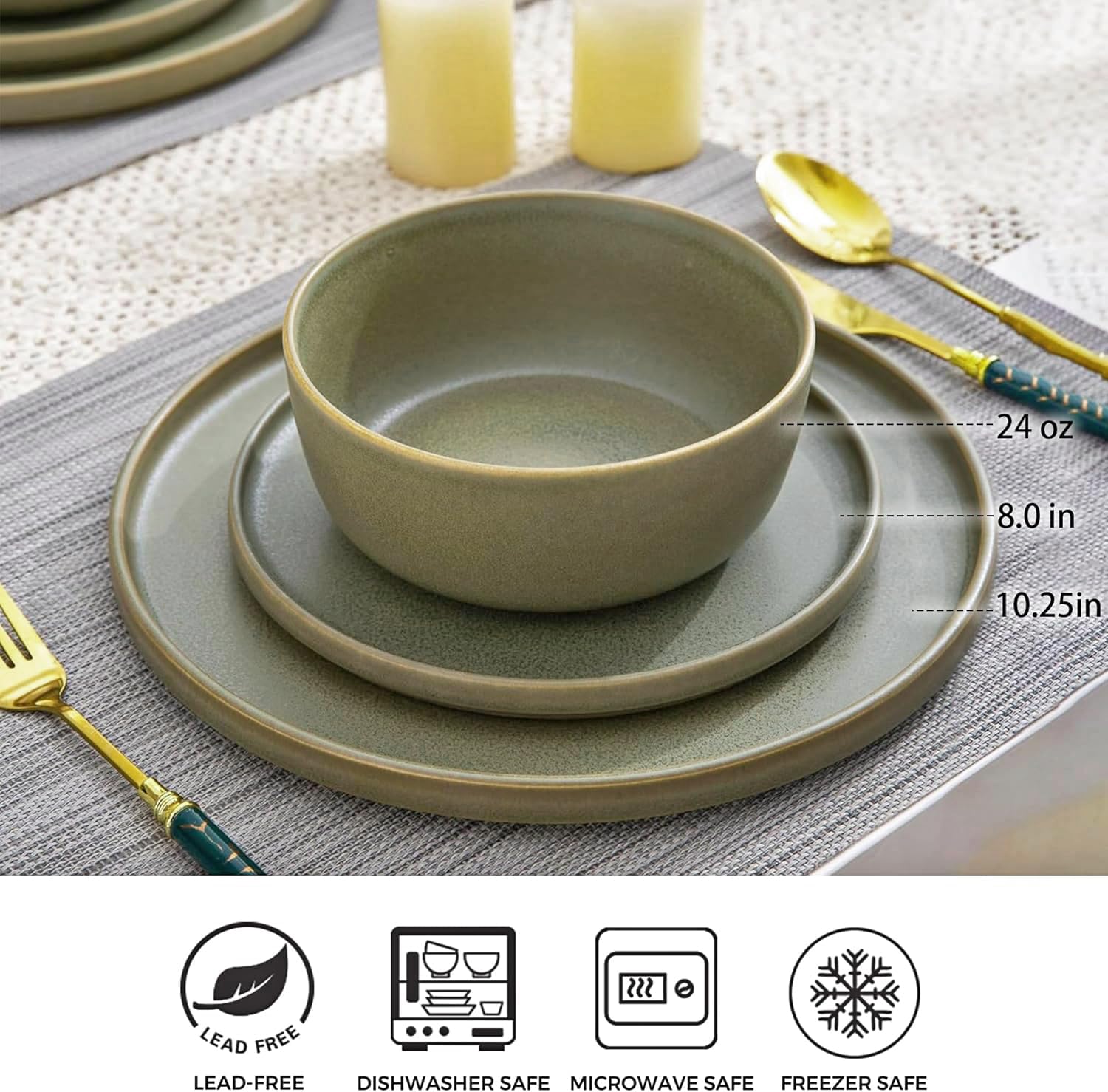 AmorArc 12-Piece Stoneware Dinnerware Set for 4 - Chip Resistant & Microwave Safe for Everyday Dining