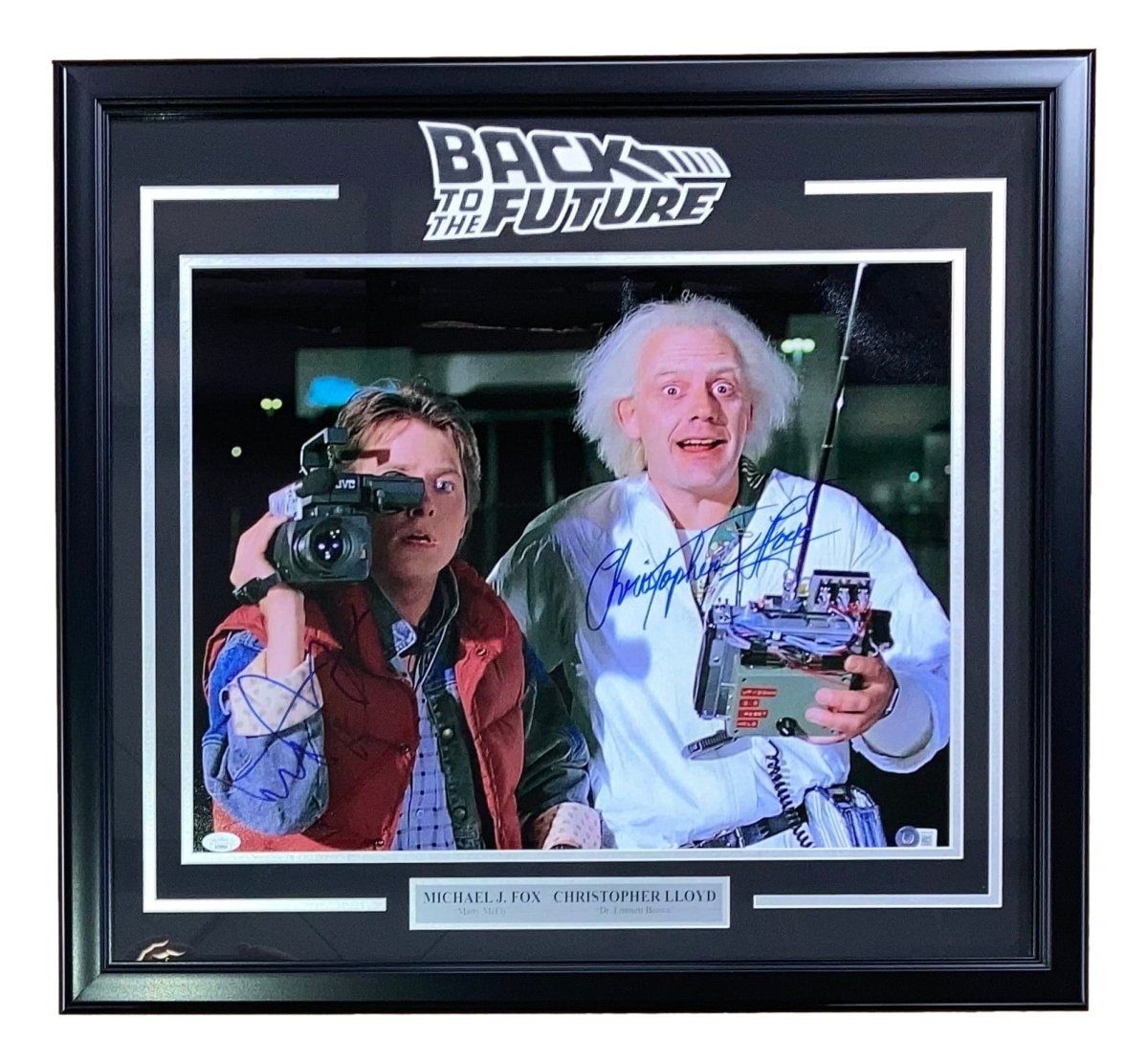 Michael J Fox & Lloyd Signed Framed 16x20 Back to the Future Movie Photo - Authentic Collectible Memorabilia for Movie Fans & Home Theater Decor