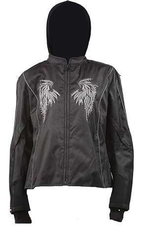 Women's Black Motorcycle Jacket with Detachable Hoodie & Wing Design - Stylish Riding Gear for Bikers & Urban Fashion Enthusiasts