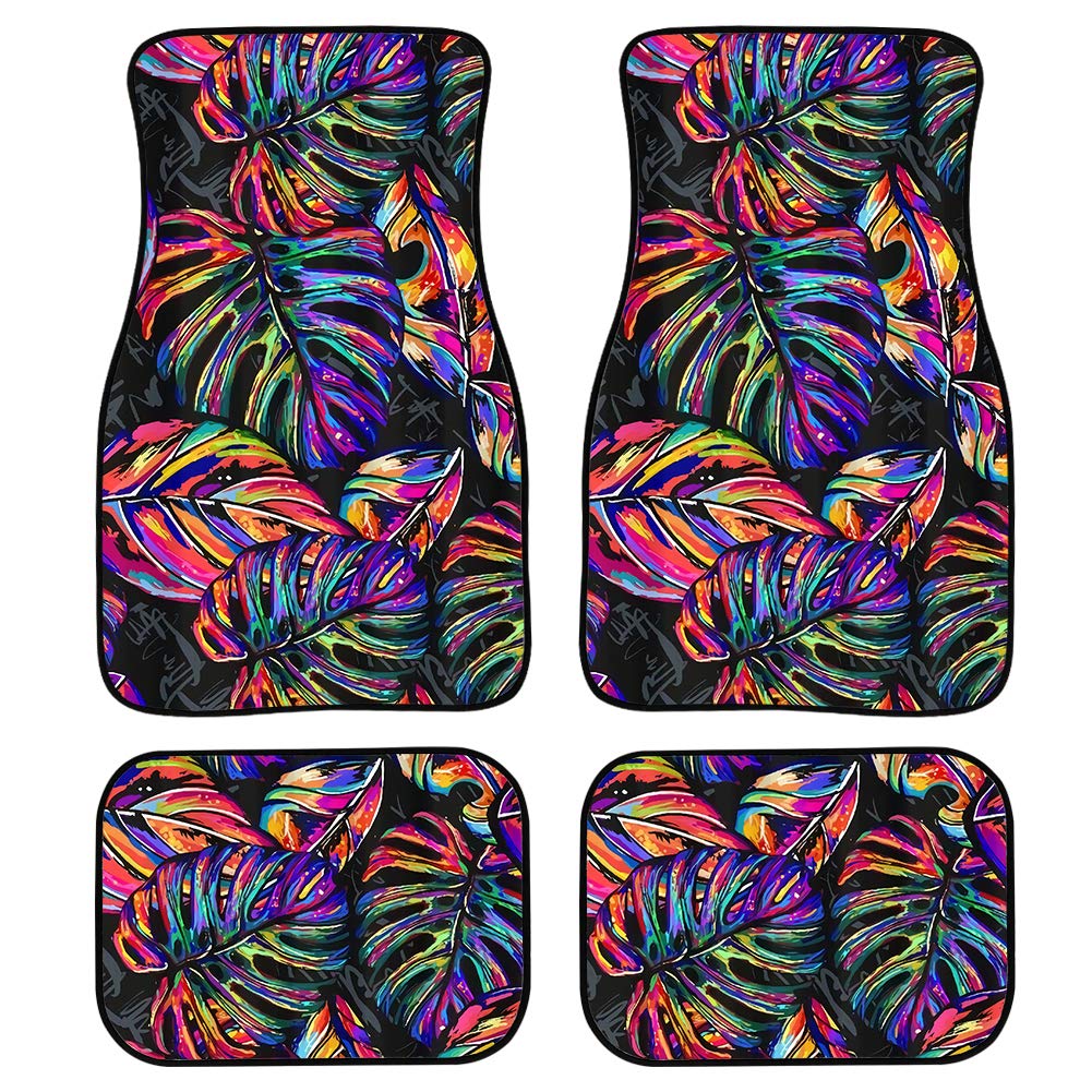 ZERODATE Tropical Palm Leaves Floor Mats - 4-Piece Set for Cars, Trucks, Vans & SUVs | Non-Slip Interior Car Accessories for Women & Girls | Universal Fit Auto Floor Liners | Perfect Gift for Home & Car Decor
