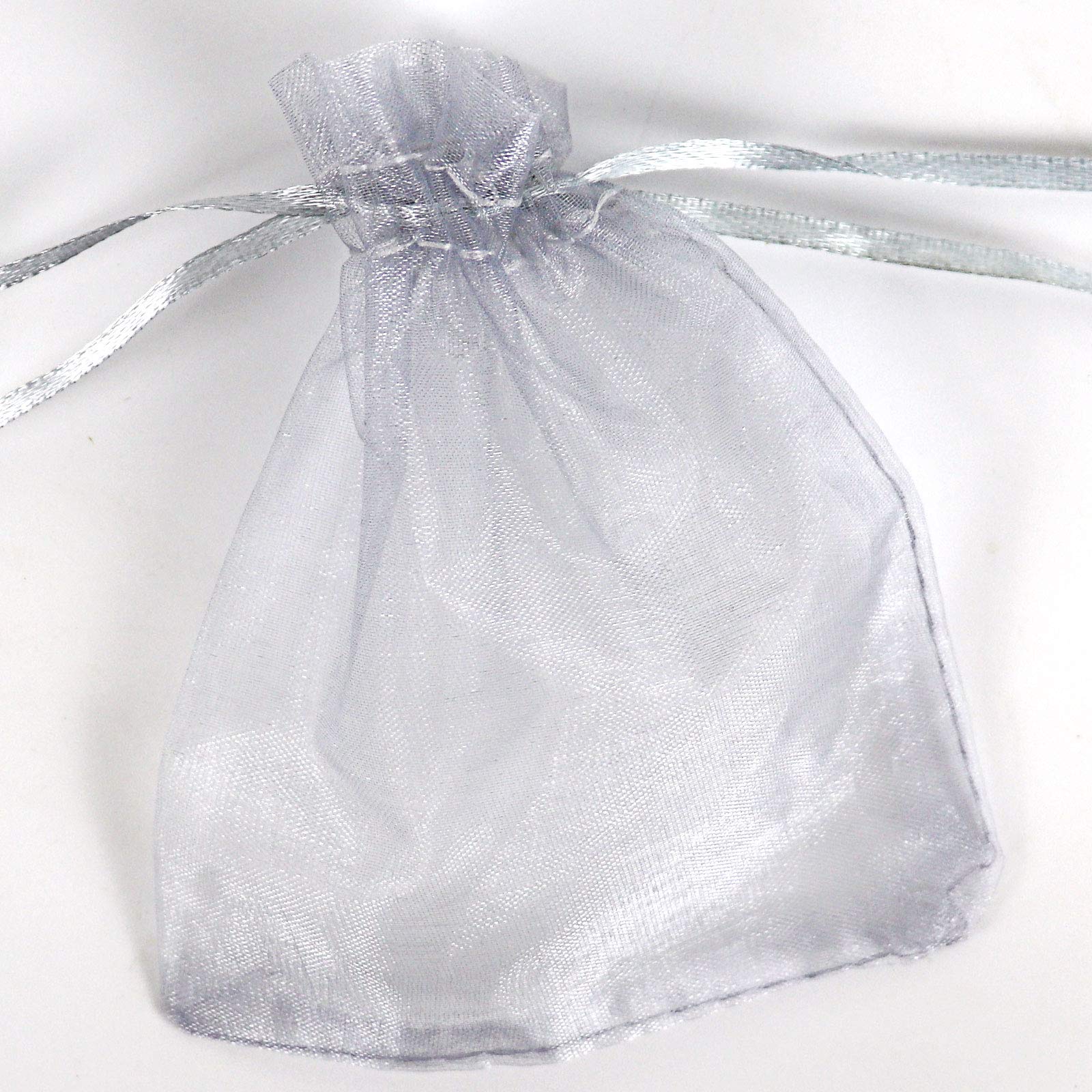 Lautechco 100Pcs 4x6 Inch Gray Organza Drawstring Gift Bags - Premium Mesh Favor Pouches for Christmas Presents, Wedding Favors, Party Giveaways & Jewelry Packaging