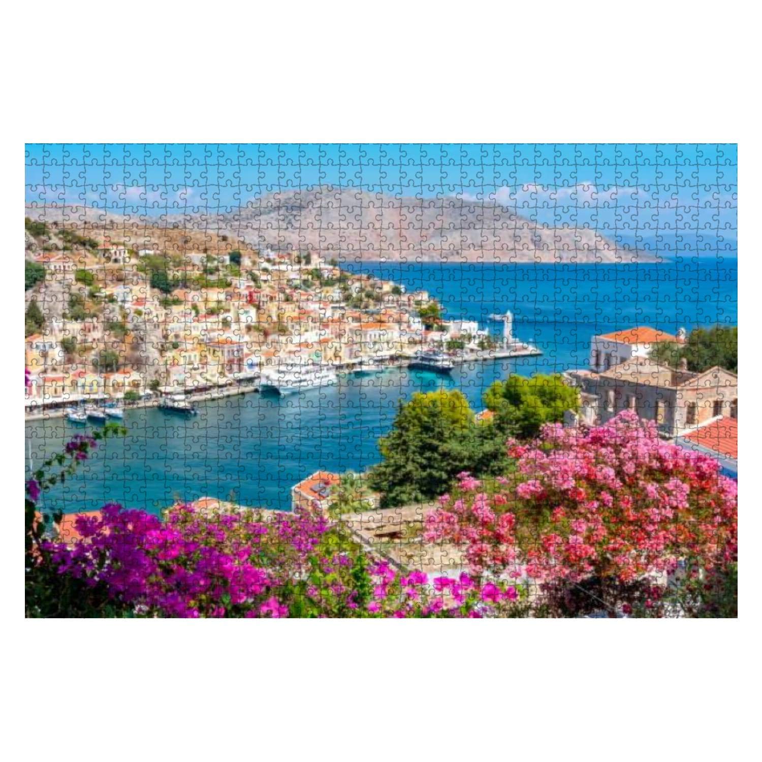1000-Piece Wooden Jigsaw Puzzle - Symi Town Cityscape, Dodecanese Islands Greece | Educational Puzzle for Kids & Adults | Stress Relief & Brain Teaser | Perfect for Family Game Night & Classroom Activities
