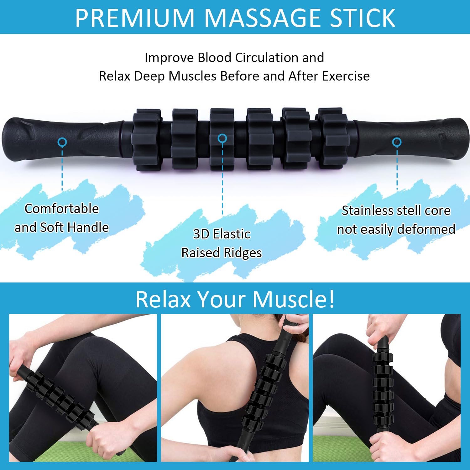 Premium 5-in-1 Foam Roller Set - High Density Muscle Massage Roller with Yoga Roller Stick, Massage Ball & Resistance Bands for Deep Tissue Pain Relief - Perfect for Back, Legs & Full Body Recovery - Ideal for Yoga, Gym Workouts & Post-Exercise Recovery (Black)