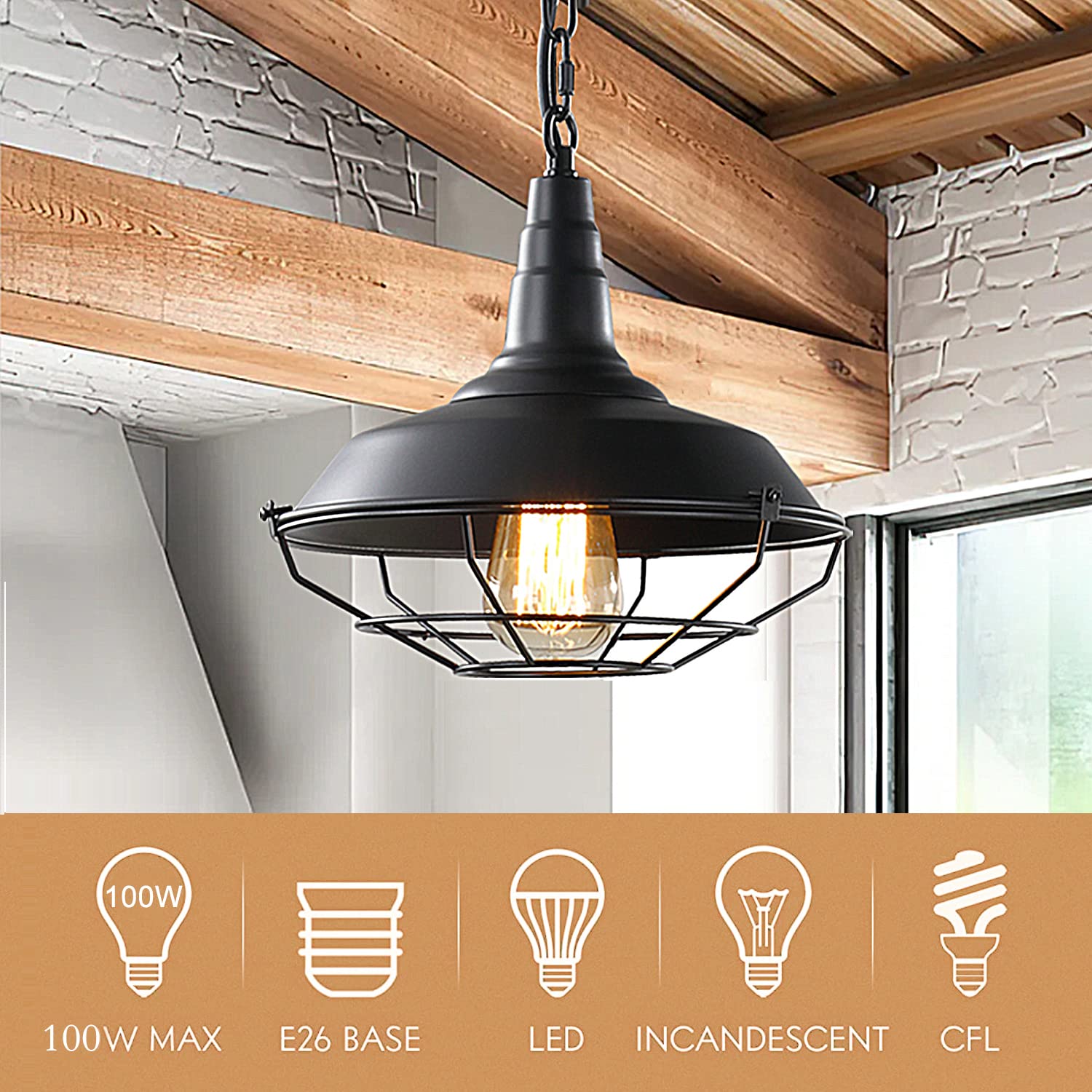 2 Pack Industrial Farmhouse Pendant Lights - Adjustable Chain, 10.2