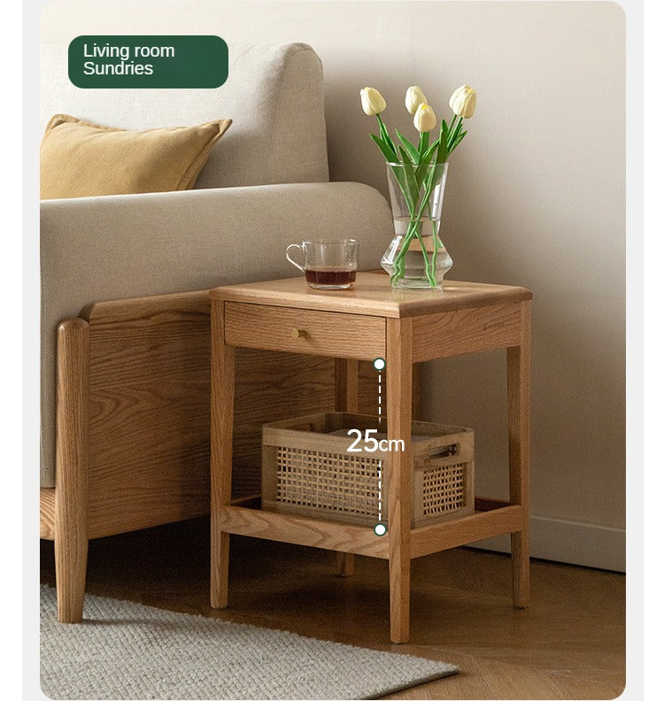 Solid Oak & Black Walnut Wood Nightstand - Modern Bedside Table with Drawer - Perfect for Bedroom, Living Room, or Office Use