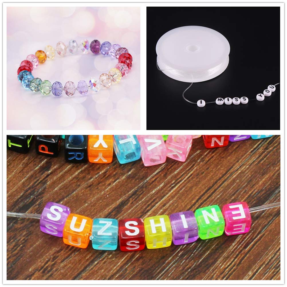 Amaney 0.8mm & 1.0mm Stretchy Elastic String for Bracelet Making, Beading & Jewelry - Crystal Bead Cord in White - Perfect for DIY Bracelets, Necklaces & Craft Projects