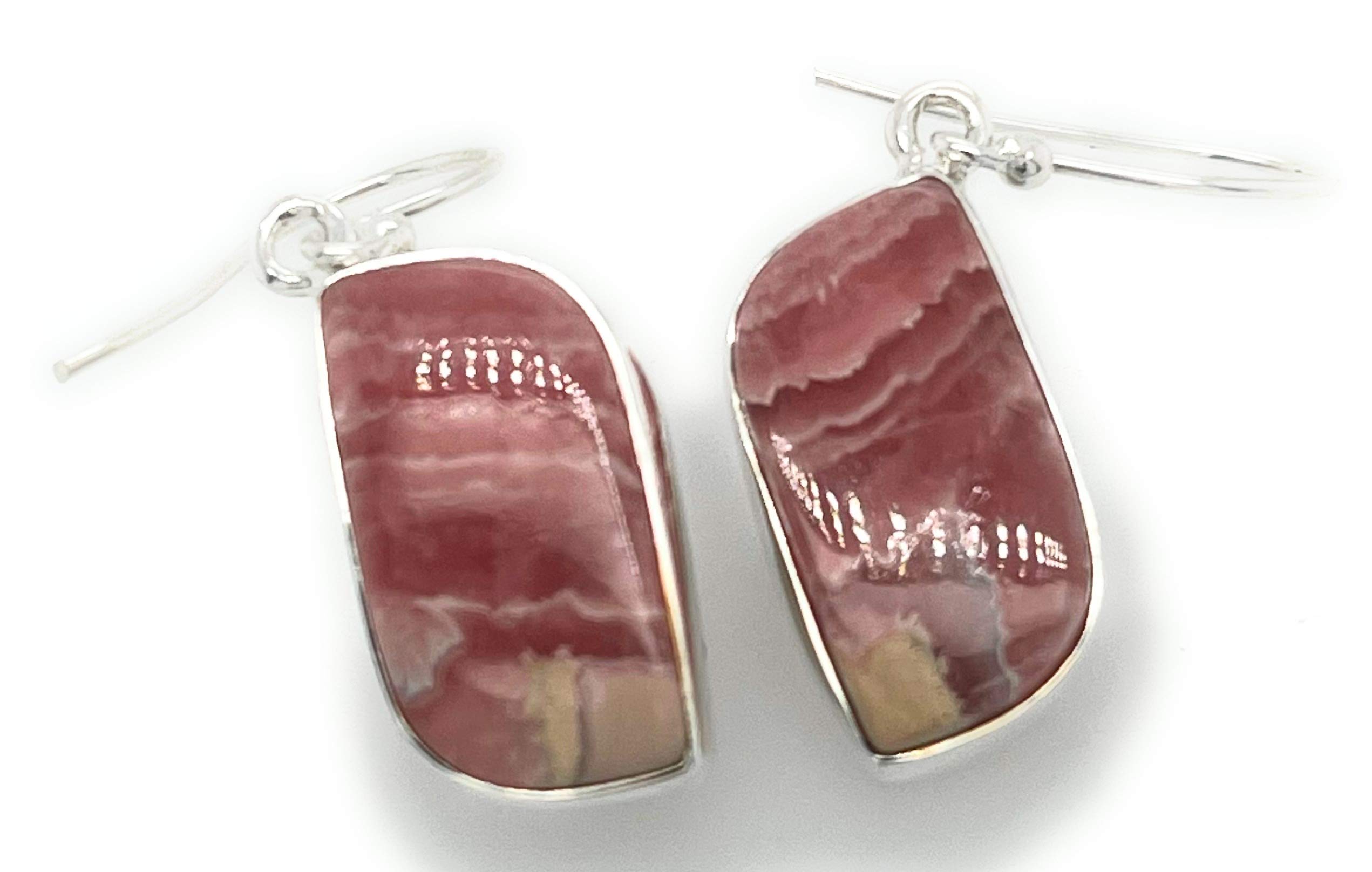 Natural Pink Rhodochrosite 925 Sterling Silver Earrings - 35mm Dangle Earrings for Women, Handmade Gemstone Jewelry Gift for Her - Perfect for Weddings, Parties & Special Occasions
