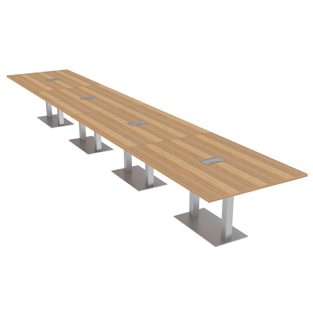 22 Person Rectangular Boardroom Table with Power and Data Ports | 22' Modular Conference Table - Harmony Series in Driftwood Finish | Perfect for Corporate Meetings, Team Collaborations & Office Presentations