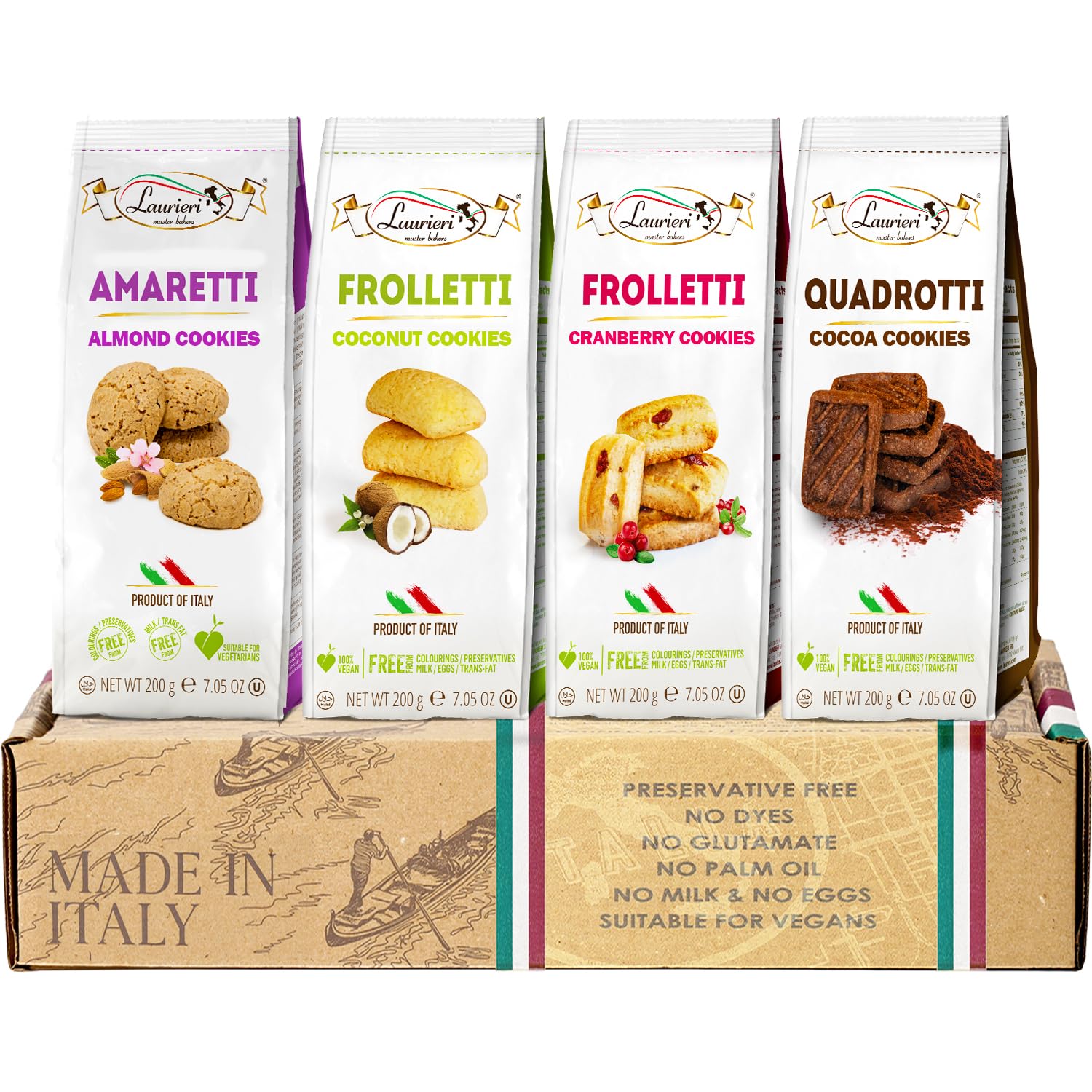 Italian Cookie Gift Basket - 4 Pack Assorted Flavors for Gifting & Snacking