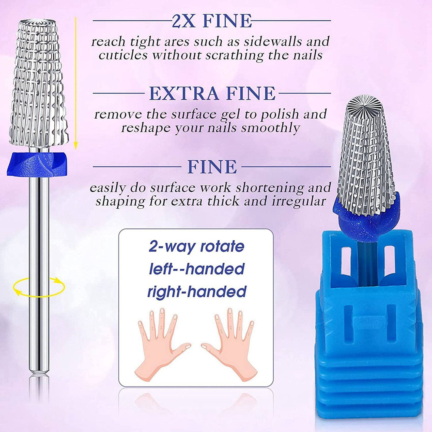 Peowuieu 3-Piece Carbide Nail Drill Bit Set - 5-in-1 Multi-Function Tapered Shaping Bit for Left & Right Hand Use - Perfect for Professional Nail Art, Manicures & Pedicures at Home or Salon