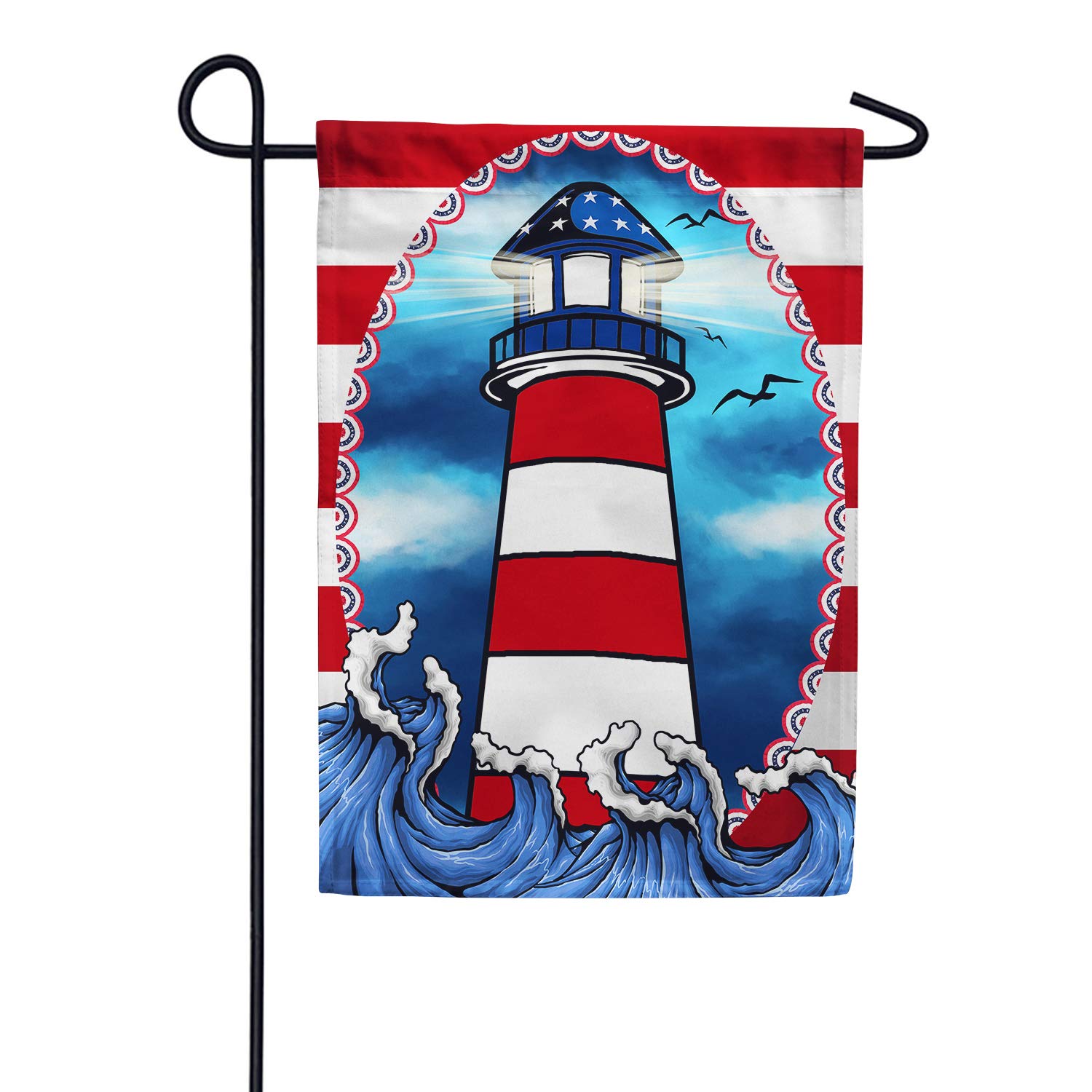 American Lighthouse Garden Flag - Patriotic Summer Nautical Birds Sea Flag for Yard & Outdoor Decor - Double Sided 12.5 x 18 Inch - Perfect for 4th of July, Memorial Day & Coastal Home Decor