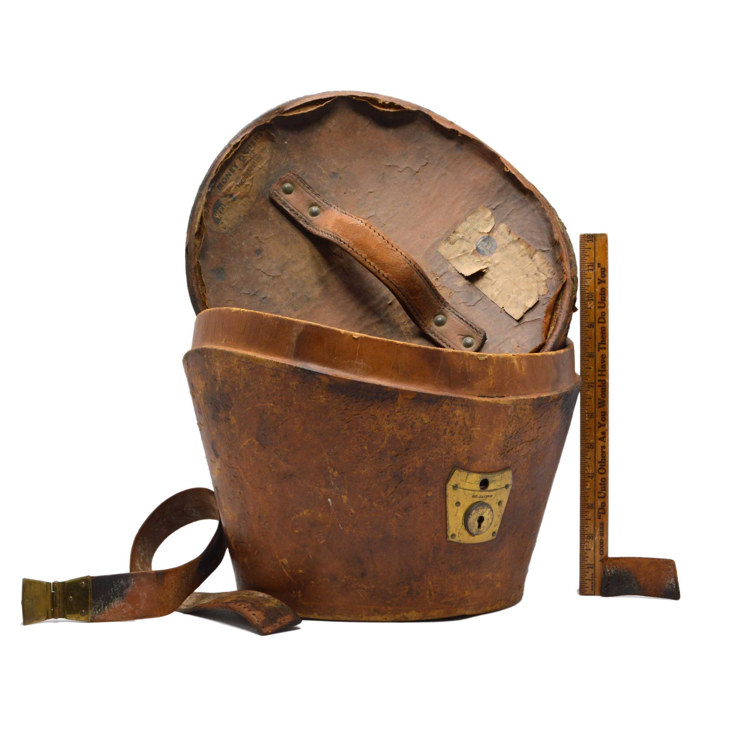 Vintage Leather Top Hat Box by Young Bros. of New York with Original Money Order Tags - Perfect for Antique Collectors, Victorian Costume Accessories & Home Decor