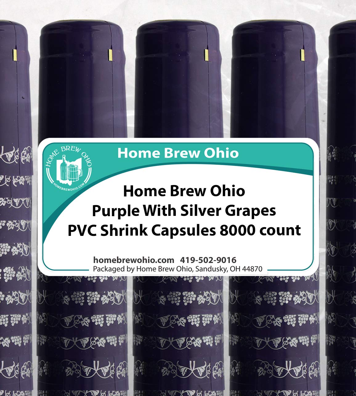 Premium PVC Shrink Capsules for Wine Bottles - 8000 Count (Purple with Silver Grapes Design) - Ideal for Home Brewing, Wine Making, and DIY Bottle Sealing Projects