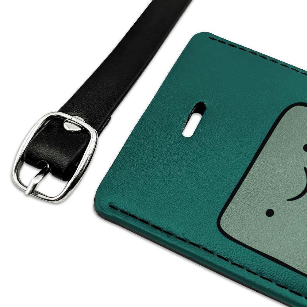 Adventure Time BMO Head Rectangle Leather Luggage Tag - Durable Suitcase ID Tag for Carry-On Bags - Perfect for Travel, Cosplay & Cartoon Fans