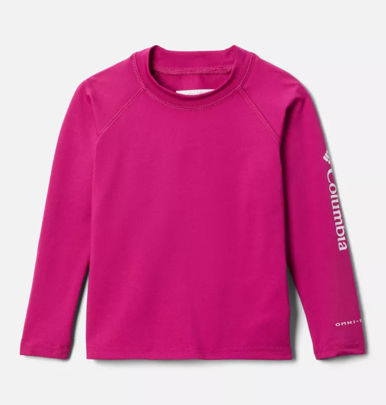 Columbia Wild Fuchsia Sandy Shores Long Sleeve Toddler Rash Guard UPF 50+ Sun Protection Swim Shirt for Baby Girls - Beach, Pool & Outdoor Water Activities