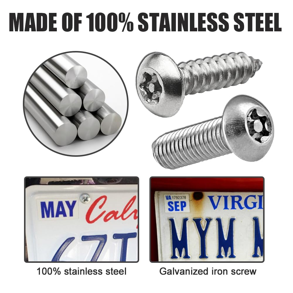 Anti Theft License Plate Screws - Stainless Steel Security Bolts for Car Mounting | Durable & Rustproof