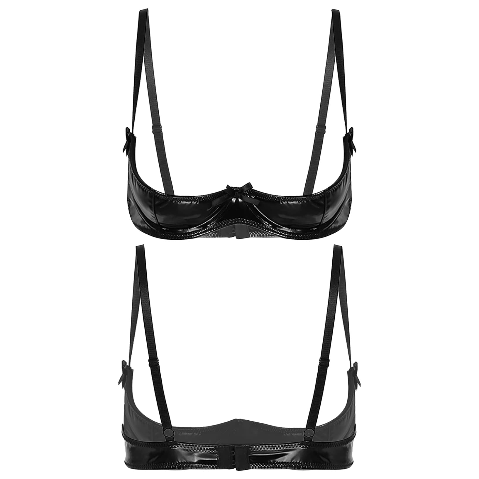 **Women's Glossy Patent Leather Balconette Bralette – 1/4 Cup Bowknot Shelf Bra, No Padding & Underwire – Perfect for Casual Wear, Lingerie Layering, and Special Occasions**