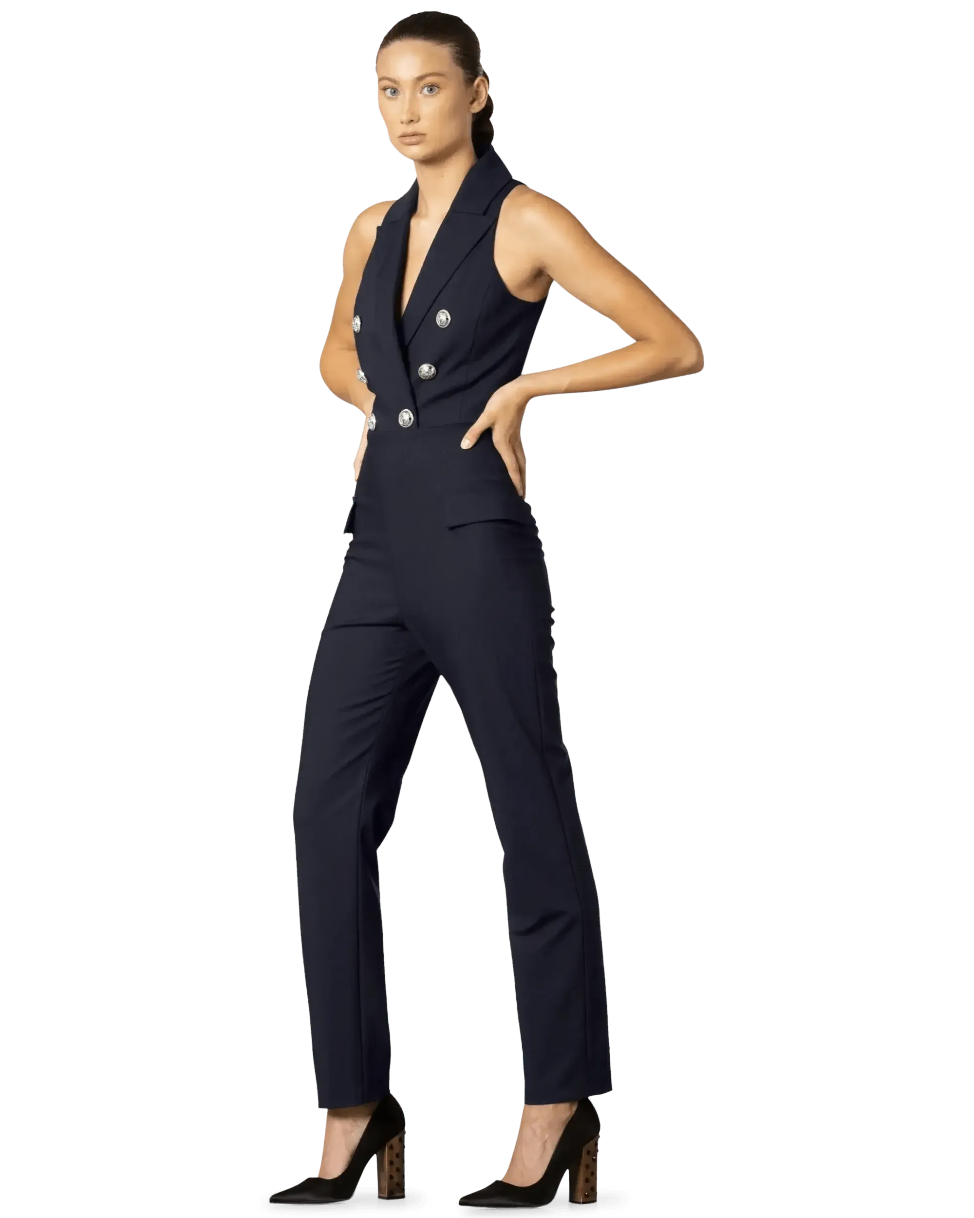 Stylish Women's Double Breasted Jumpsuit - Elegant One-Piece Romper with Pockets | Perfect for Office Wear, Date Nights & Special Occasions