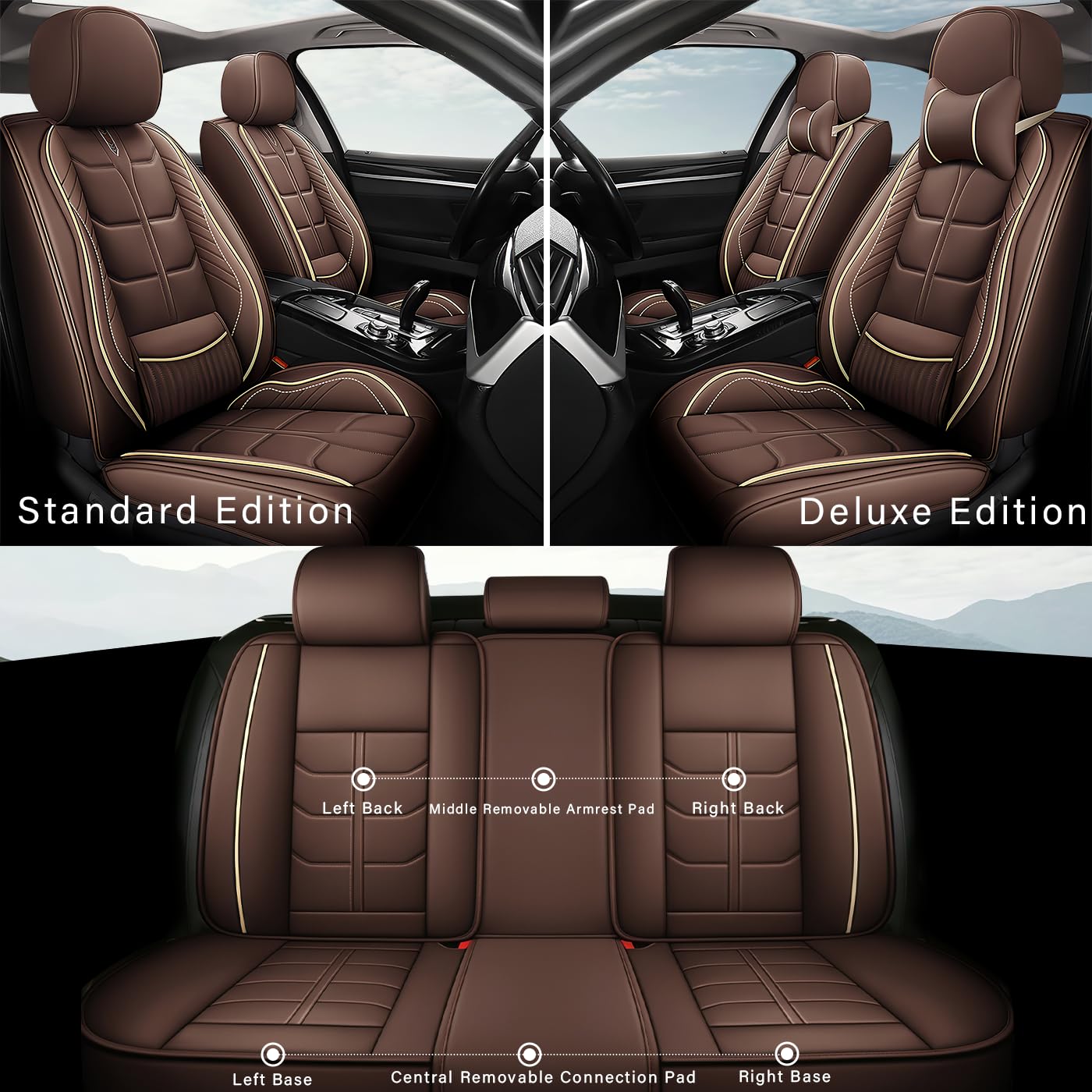 2004-2011 Dodge Ram 2500 Custom Fit Leather Seat Covers - 5-Piece Full Set (Front & Rear) | Waterproof & Durable Coffee Brown Seat Protectors | Perfect for Off-Roading, Work Trucks & Family Adventures