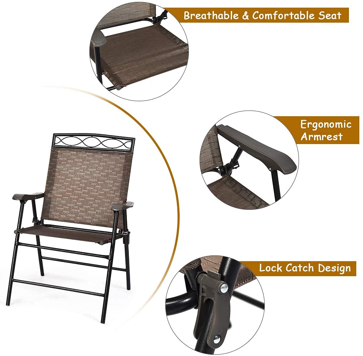 Rainfally 3-Piece Patio Bistro Set - Outdoor & Indoor Glider Conversation Set with Round Table & 2 Foldable Chairs - Garden, Pool, Backyard Furniture with Umbrella Hole - Perfect for Relaxing, Dining & Entertaining Outdoors (Model OP70339)