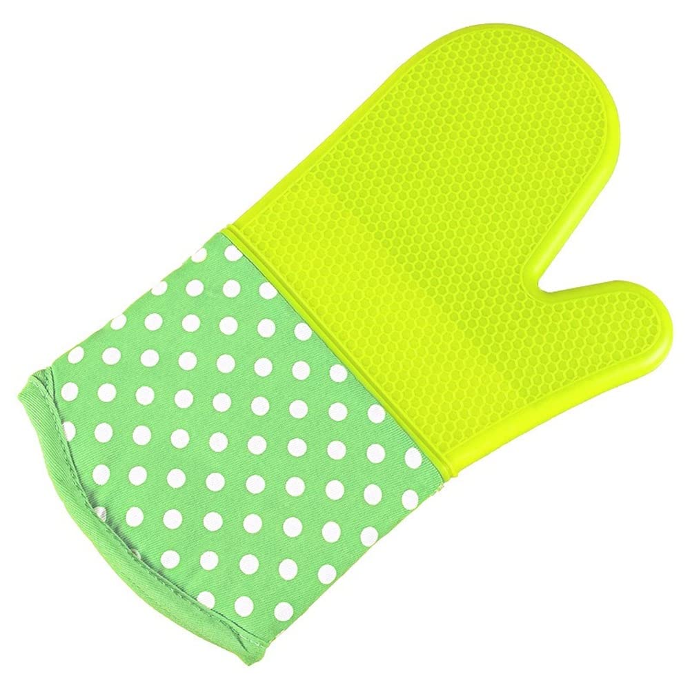 WISELADY Heat Resistant Oven Mitts - 1 Pair Long Silicone Gloves for Baking, BBQ, Cooking & Grilling - Microwave Safe Insulated Kitchen Gloves (Green) - Perfect for Hot Pans, Baking Sheets & Outdoor Grilling