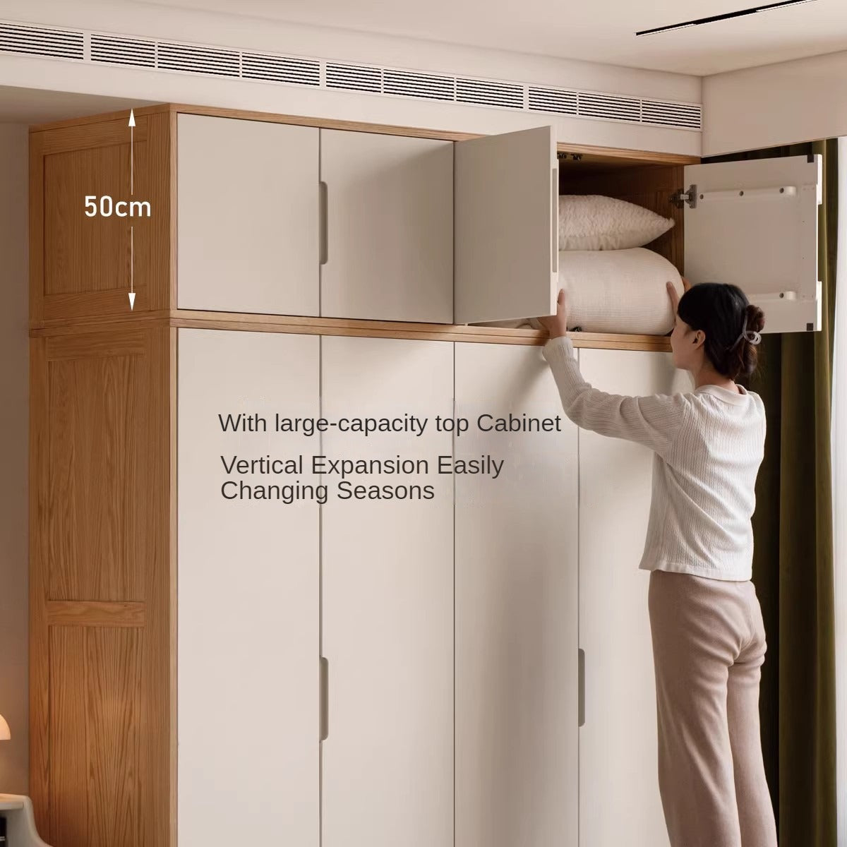 Solid Oak Wood Wardrobe & Floor Cabinet Set - Durable Storage for Bedroom, Closet, and Living Room Organization