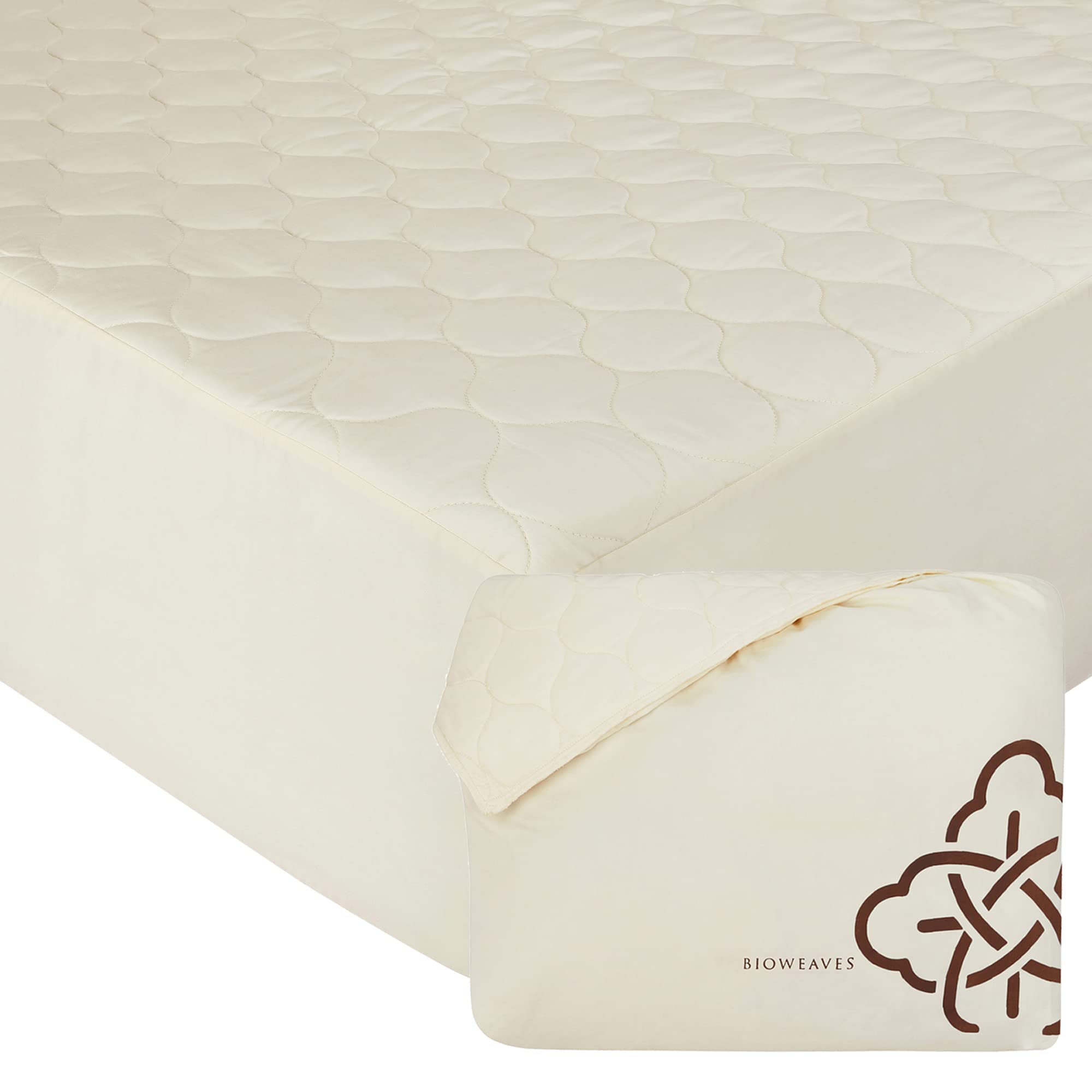 Bioweaves 100% Organic Cotton Mattress Pad Cover - GOTS Certified Cooling Quilted Fitted Mattress Topper & Protector with Soft Cotton Wadding - 20 Inch Deep Pocket for Queen Size Bed - Perfect for Hot Sleepers & Allergy Relief