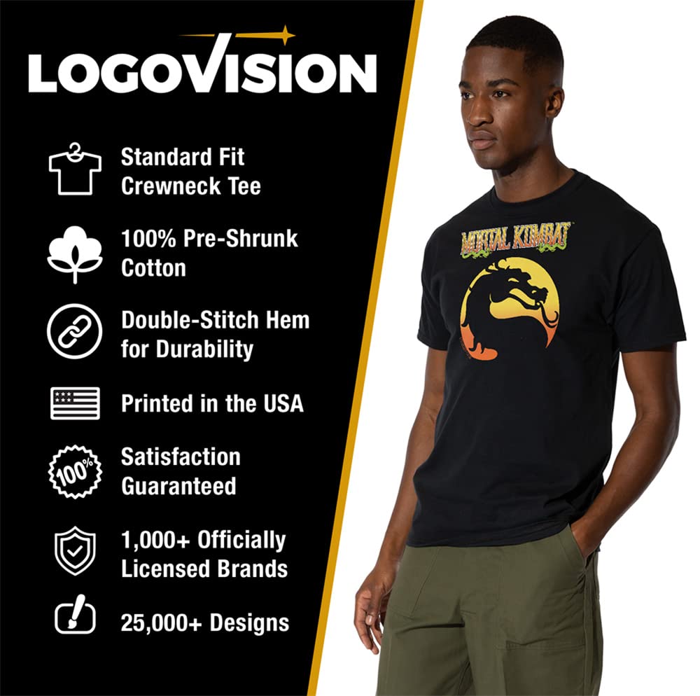Mortal Kombat Klassic Logo T-Shirt for Men - Officially Licensed Short Sleeve Cotton Tee - Gaming, Cosplay & Casual Wear