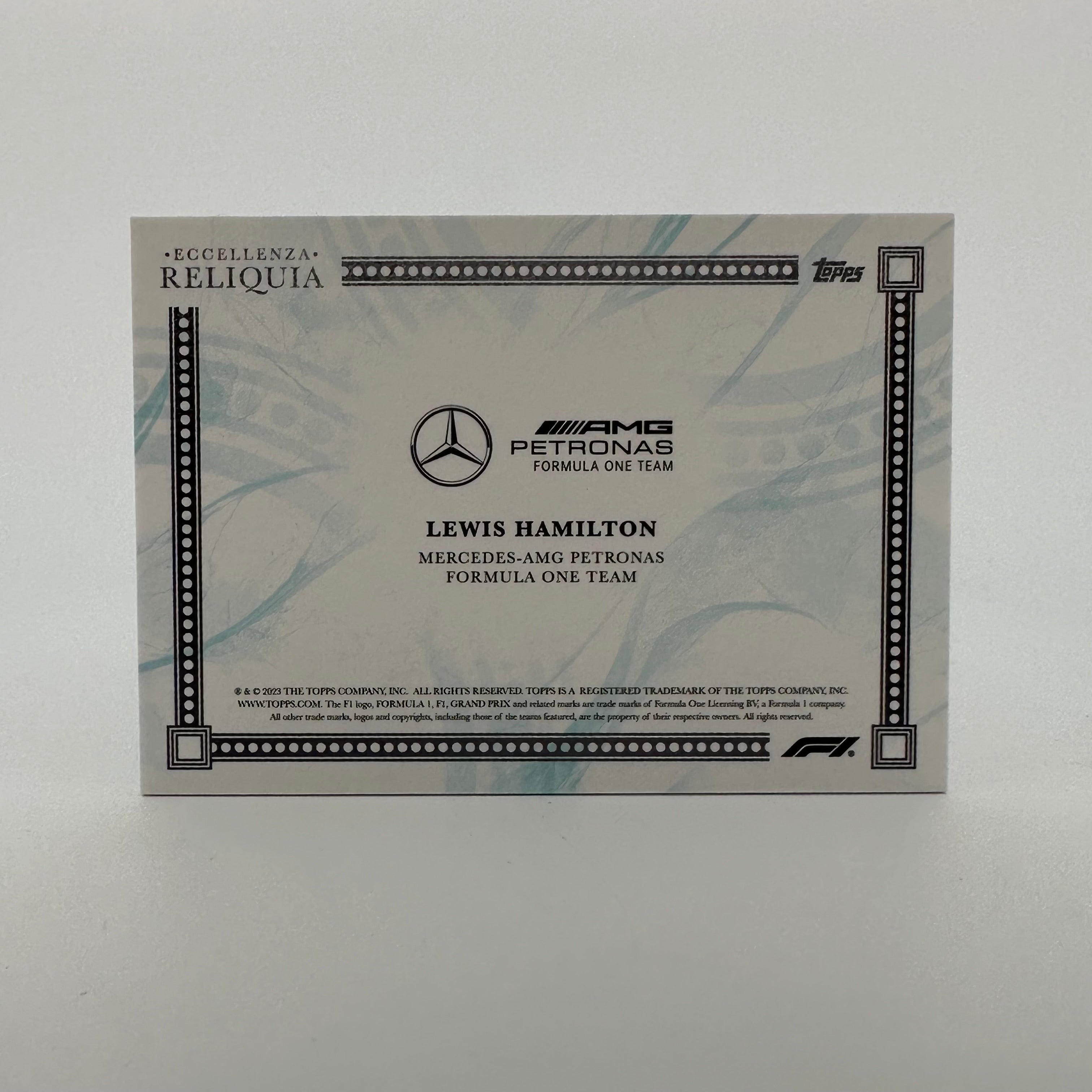 2023 Topps Eccellenza Reliquia Lewis Hamilton Blue Racing Memorabilia Card - Perfect for F1 Collectors, Sports Fans, and Gift Giving
