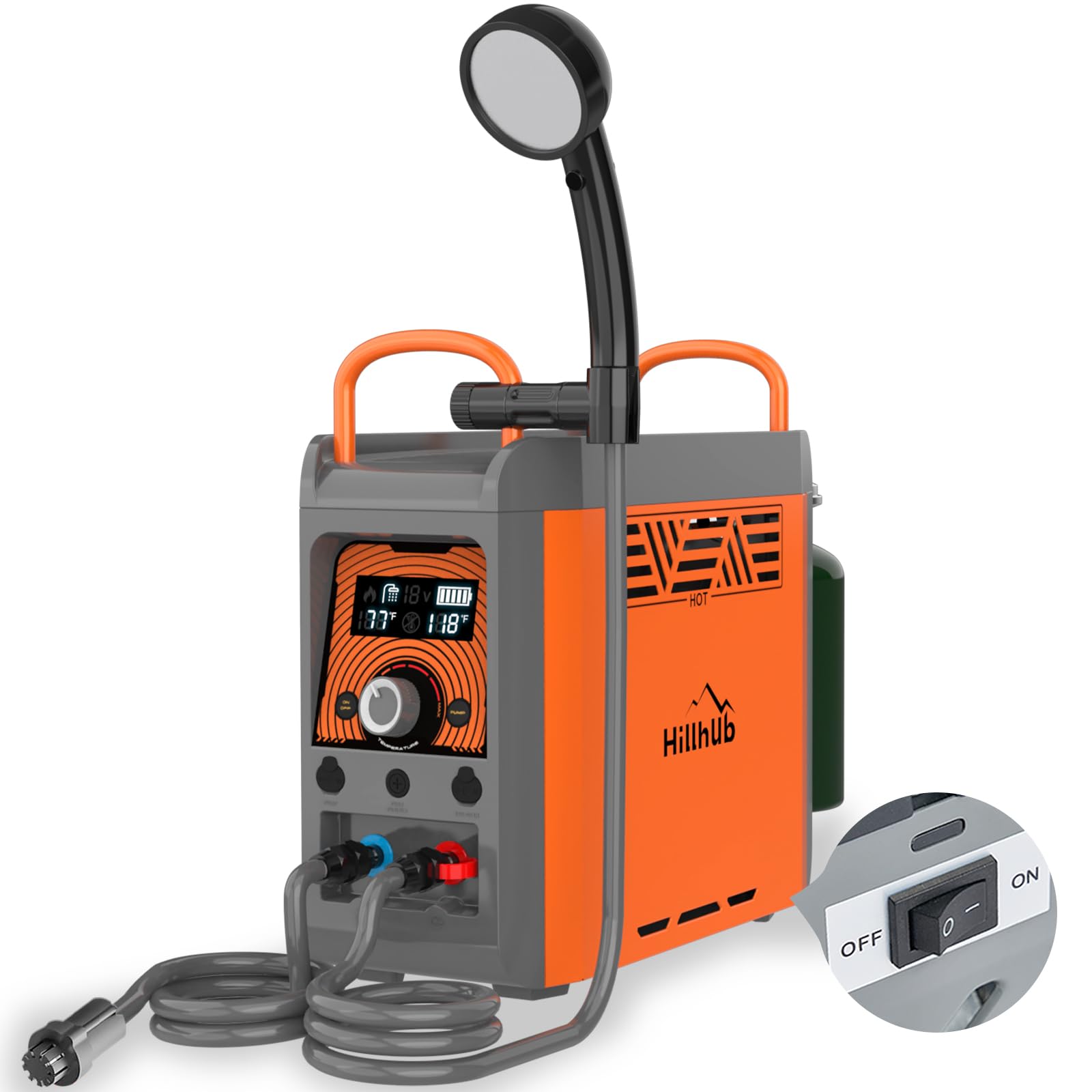 Portable Propane Water Heater with Built-in Battery - Instant Hot Water for Camping Shower, Cleaning & Outdoor Use | Includes Water Pump & Showerhead | Overheating Protection | Perfect for RV Trips, Backpacking & Emergency Preparedness