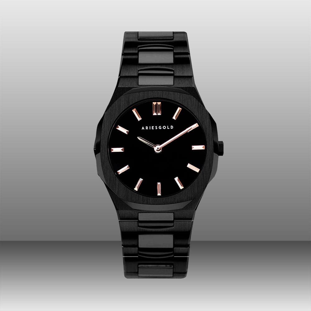 **Aries Gold Women's Watch - Limited Edition Black & Rose Gold | Elegant Dress Watch for Women, Perfect for Parties, Work & Everyday Wear**