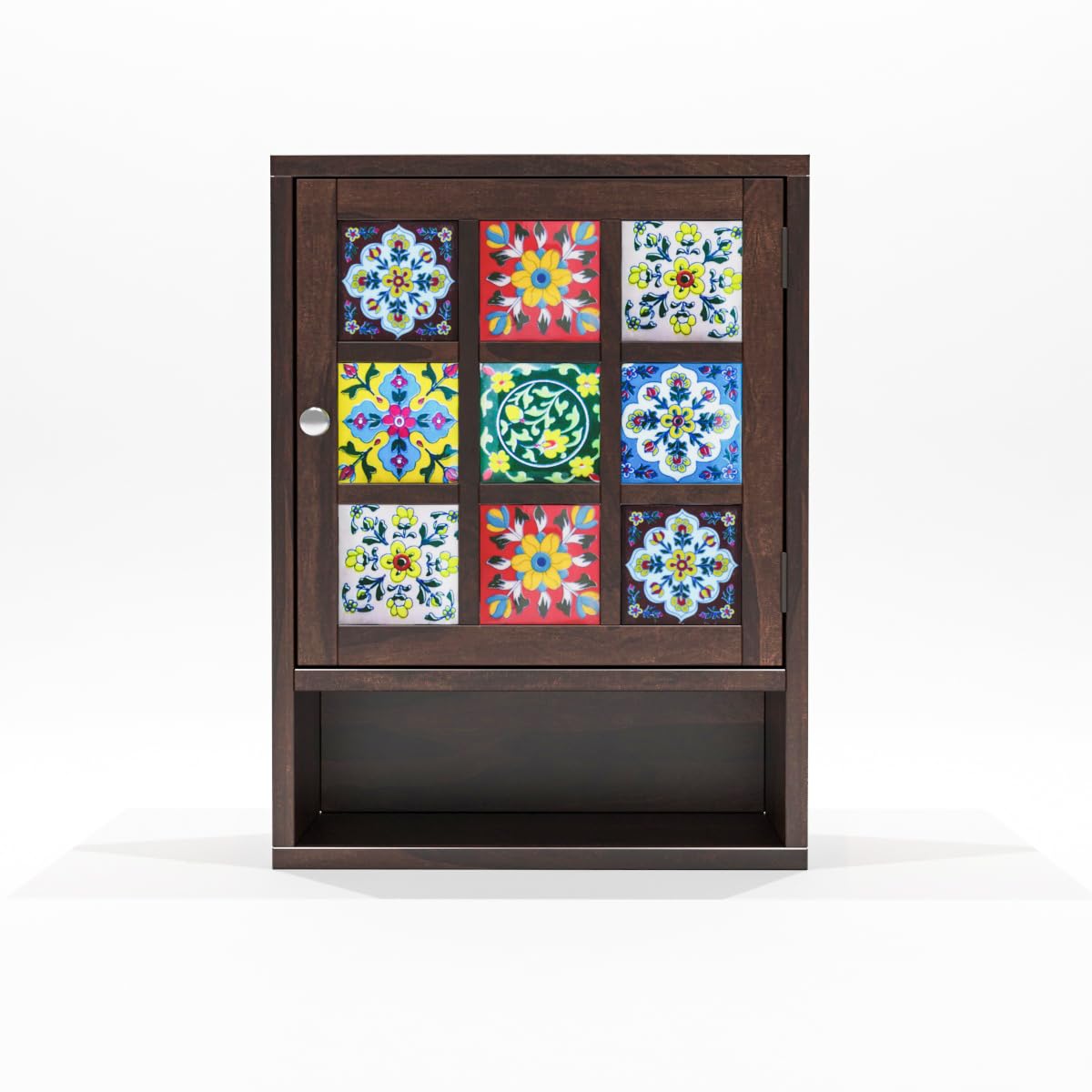 Zivanto Sheesham Wood Kitchen Cabinet - Wall Mounted Organizer with 1 Door & Shelf Storage, Walnut Finish - Perfect for Small Kitchens, Apartments, and Modern Home Decor