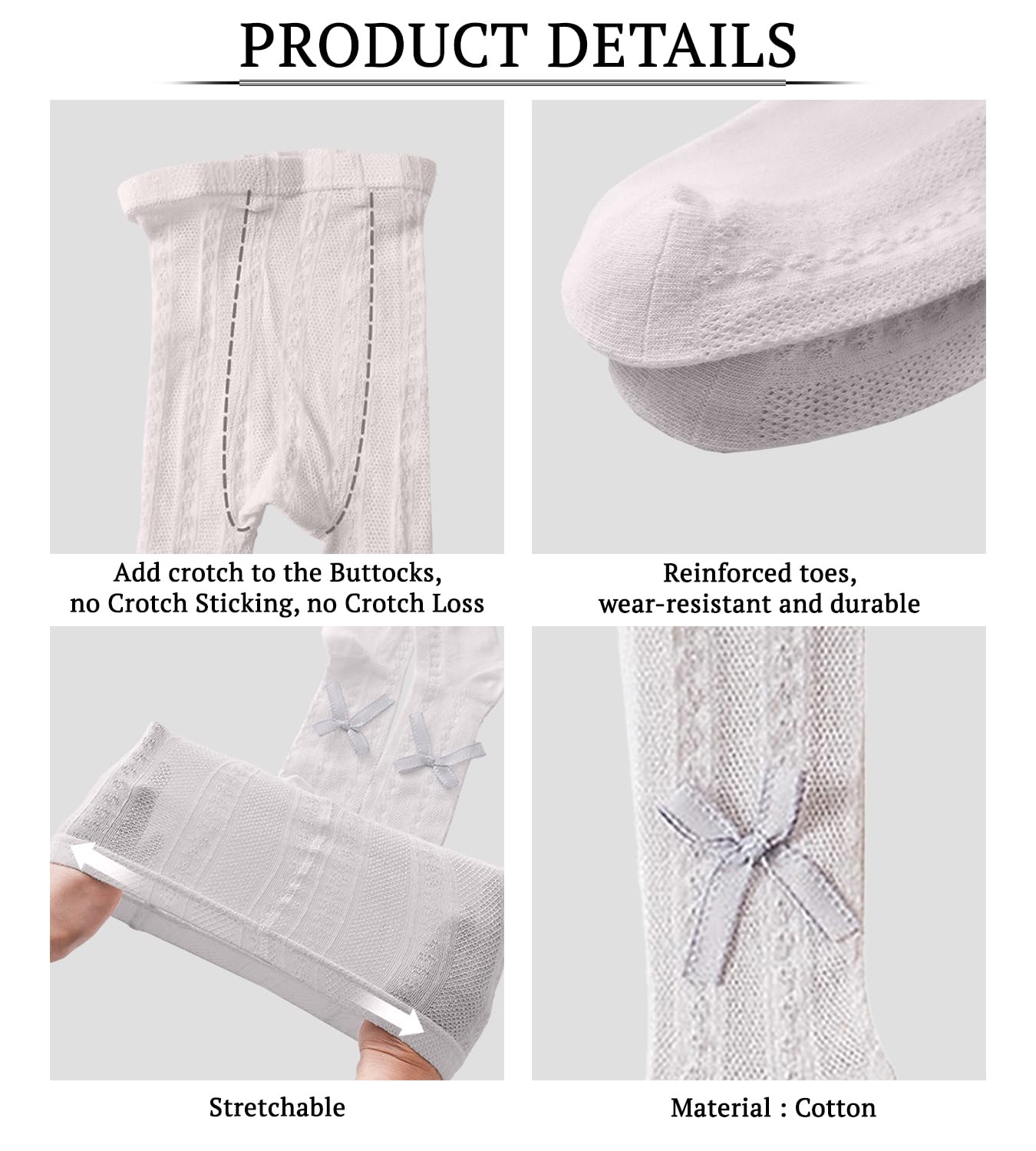 SYGA Baby Girls' Anti-Mosquito Cotton Thin Mesh Stockings with Bow Design - Size M 6-12 Months (Grey) - Perfect for Outdoor Play, Park Visits & Summer Protection