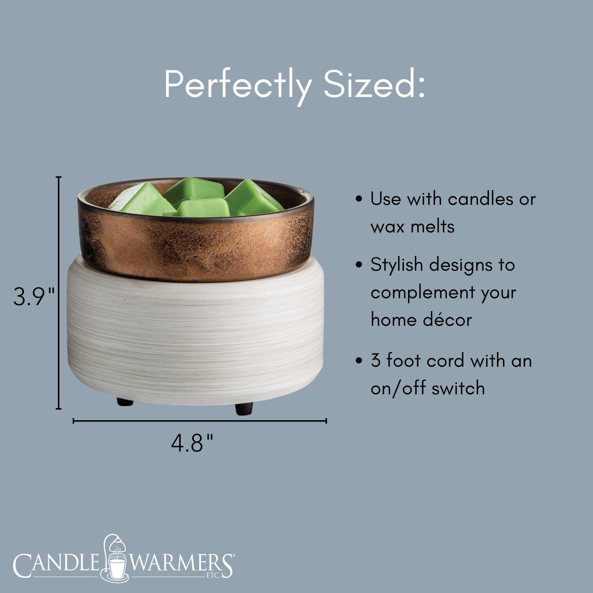 2-in-1 Candle Warmer & Fragrance Diffuser - Whitewashed Bronze Electric Wax Melter for Scented Candles and Wax Melts | Home Aromatherapy, Living Room Decor, Bedroom Relaxation, Gift Idea