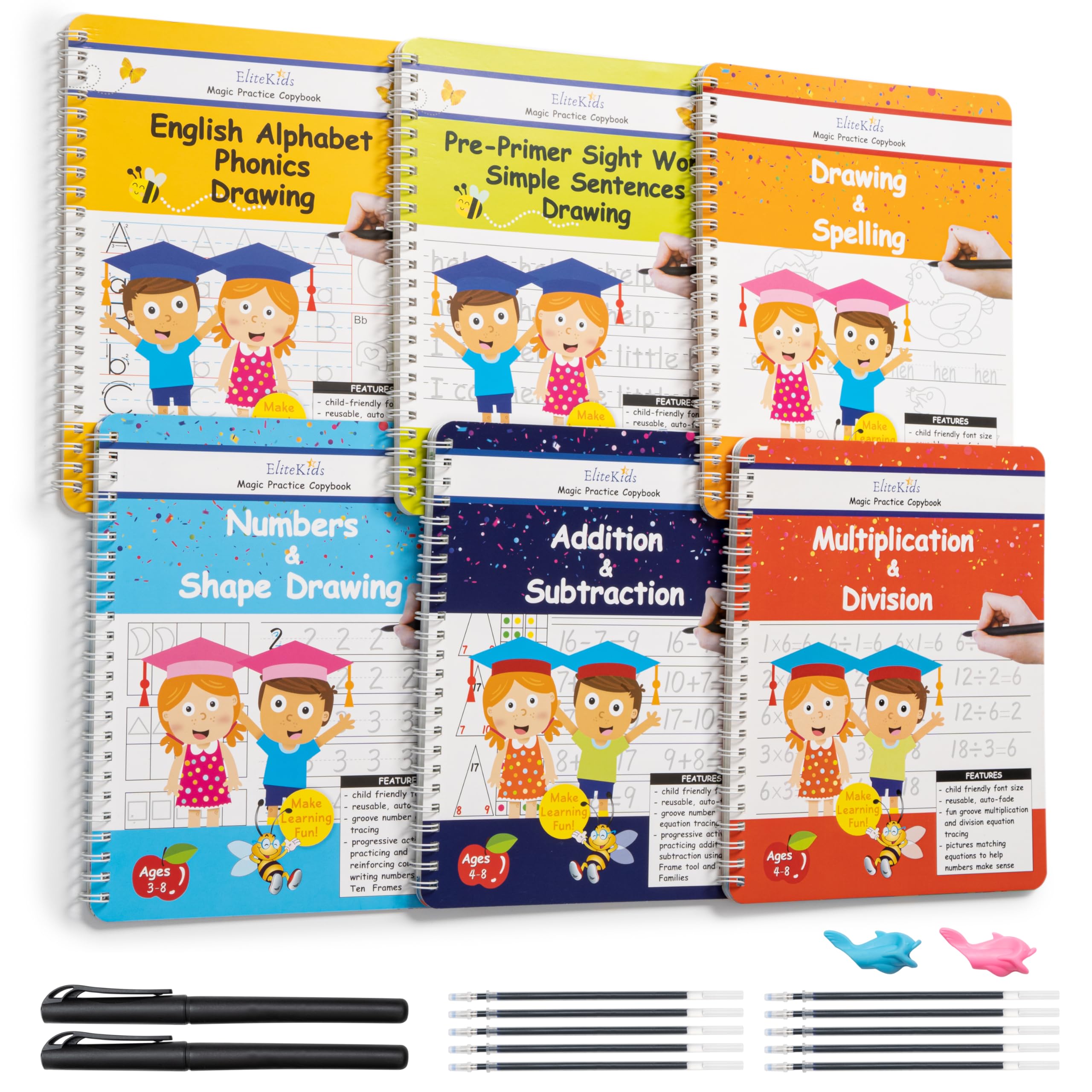 Magic Practice Copybook 6 Workbooks with Disappearing Ink Pens - Reusable Handwriting Practice for Kids Ages 3-5 | Calligraphy & Letter Tracing Books (8.7×6.9in) - Perfect for Preschool Learning, Homeschooling & Classroom Writing Activities