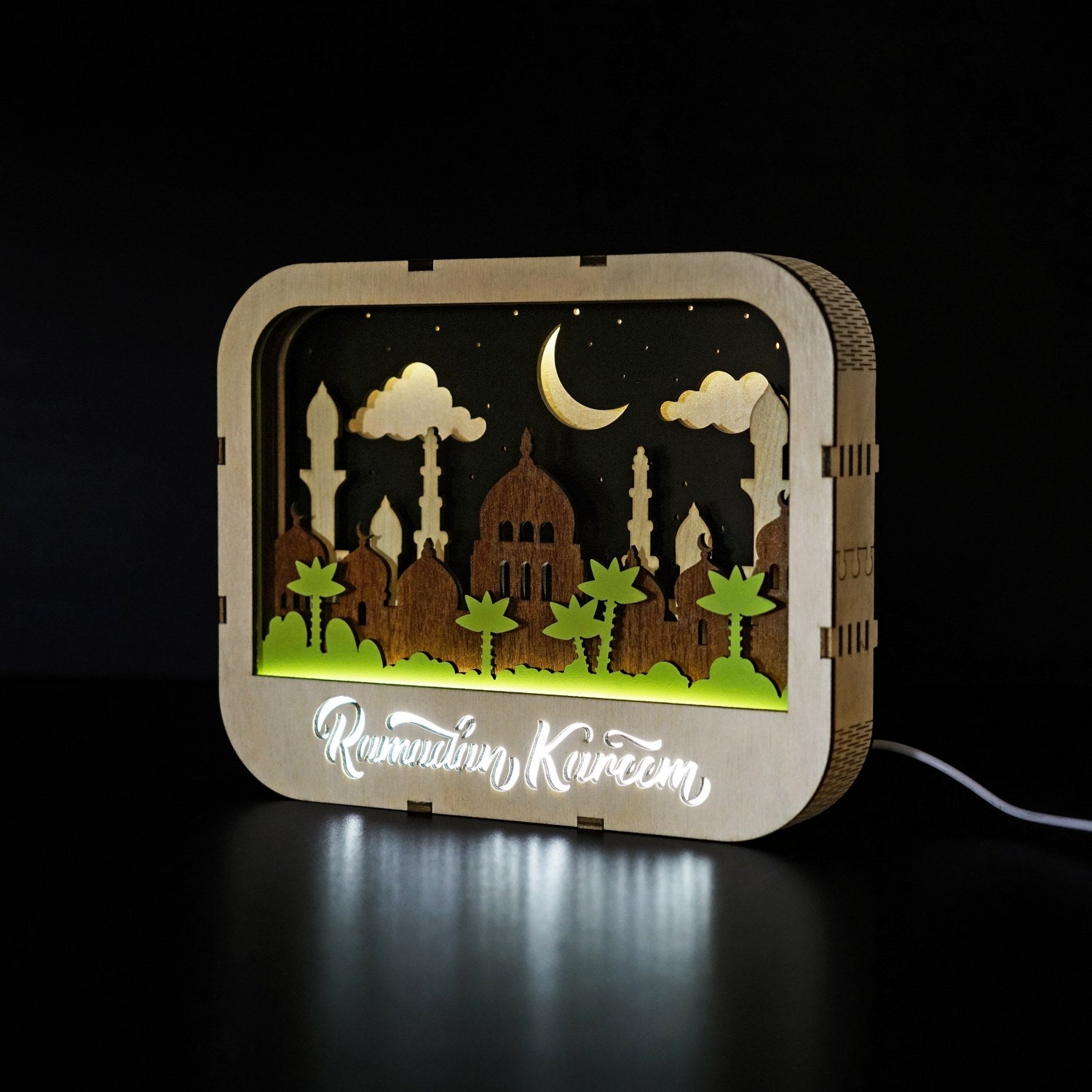 Ramadan Kareem LED Table Lamp with Cord - 3D Modern Islamic Home Decor for Living Room, Bedroom & Prayer Space