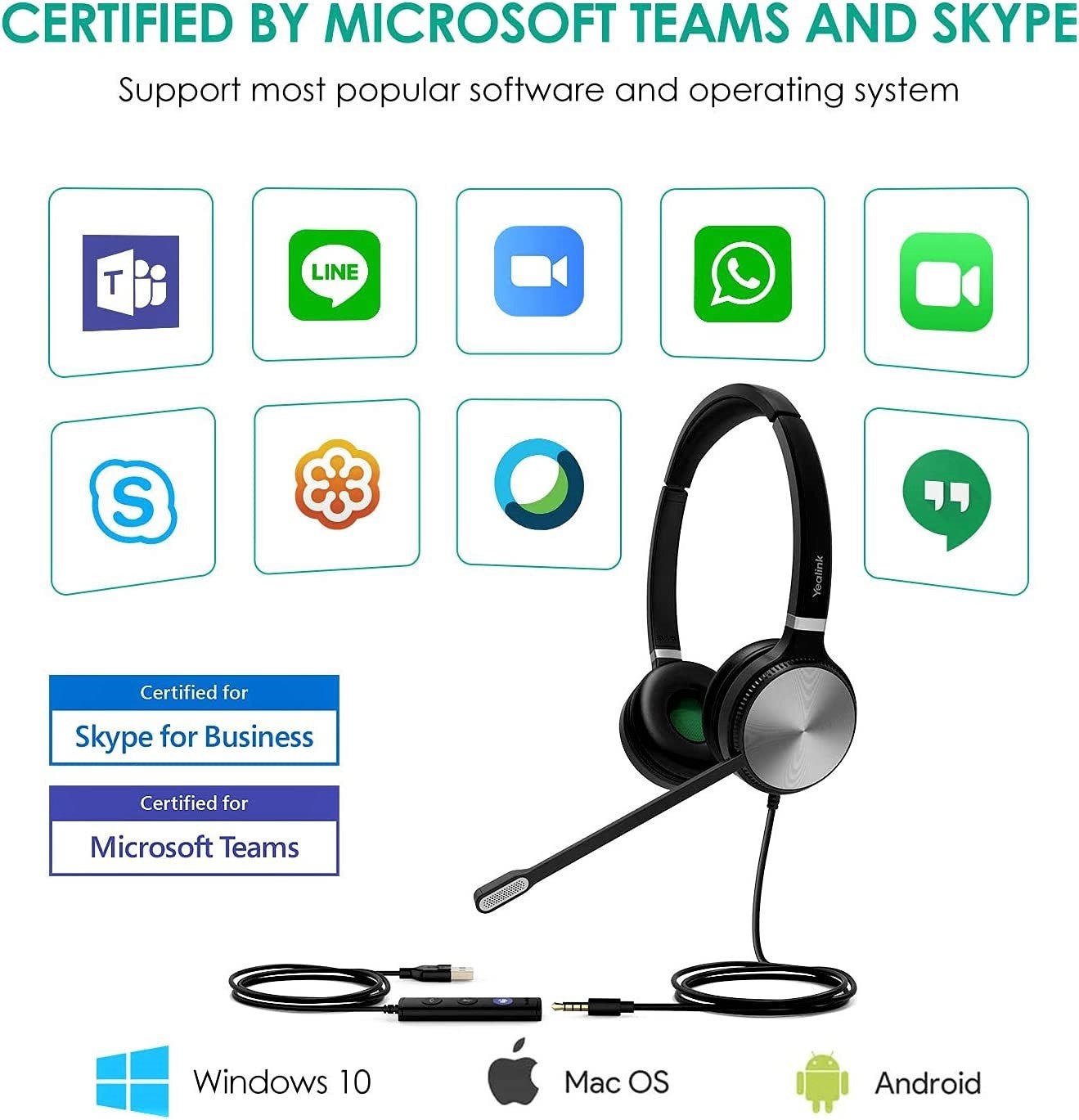 Yealink UH36 USB Wired Headset with Noise Cancelling Mic - Dual/Mono Mode for Office, Call Center & Remote Work | Comfortable Over-Ear Design for Long Wear