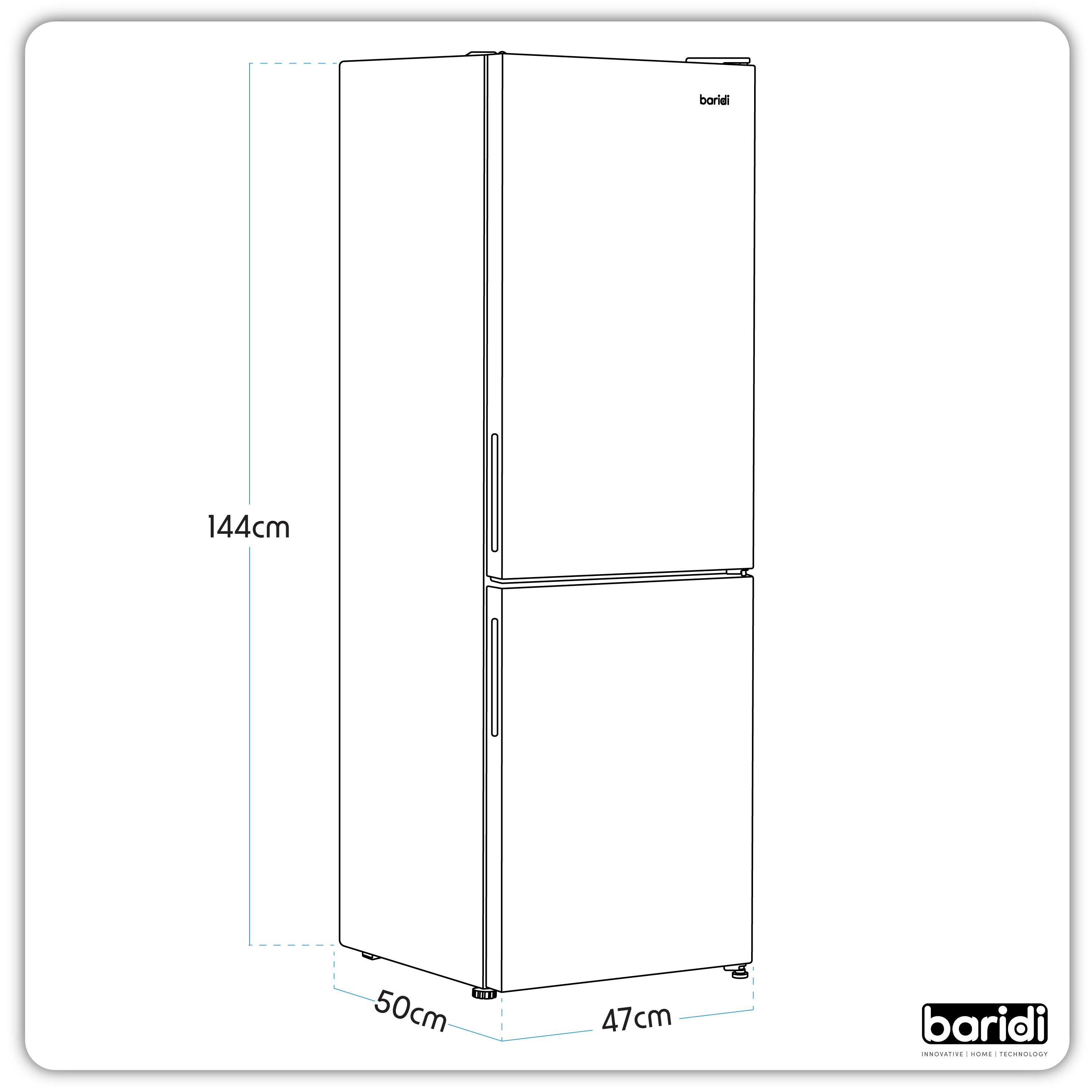 Baridi 47cm 70/30 Fridge Freezer - 157L Capacity, Low Frost Technology, 4 Star Energy Rating, Black (DH253) - Perfect for Small Apartments, Dorms & Office Break Rooms
