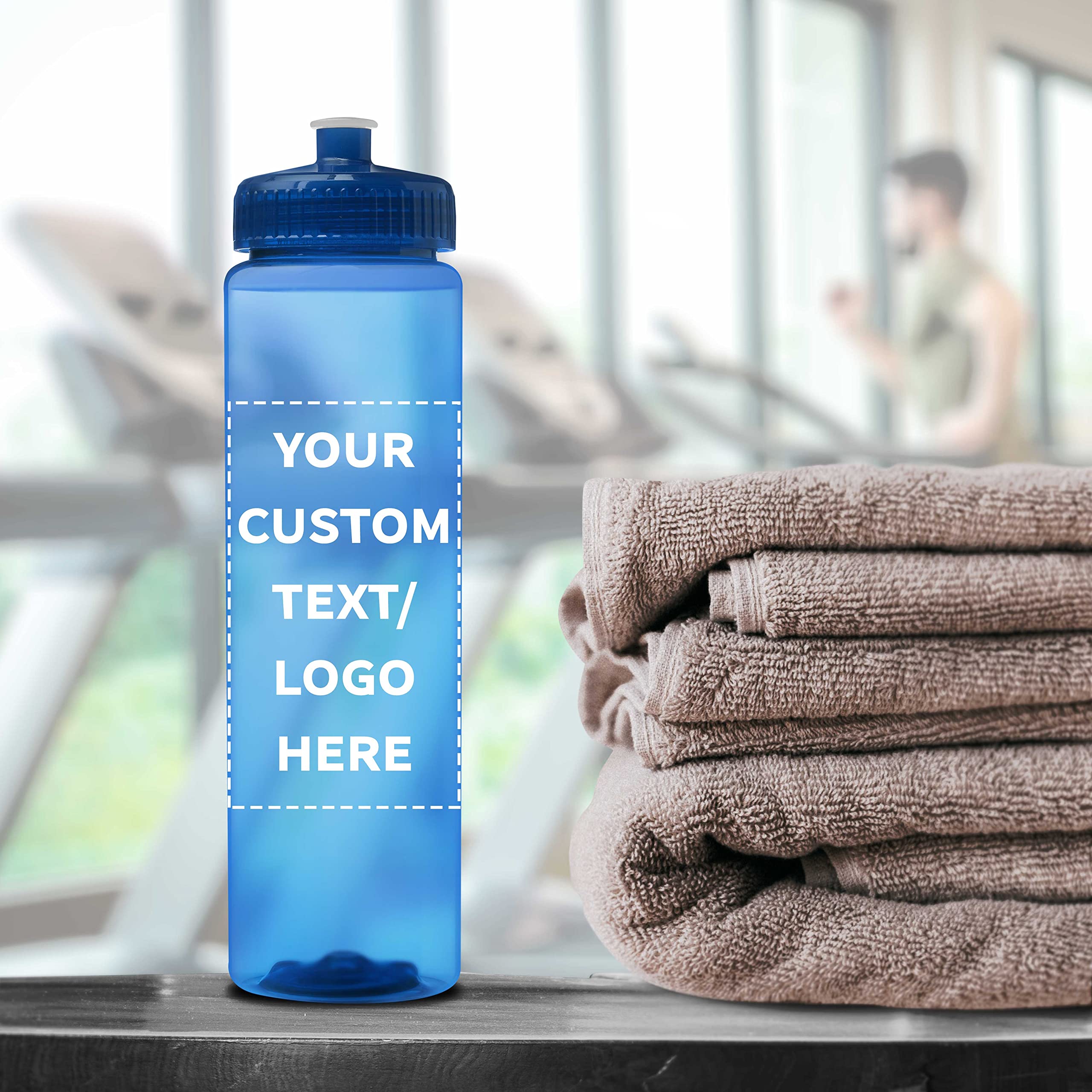 50 Pack 32oz Clear Plastic Water Bottles with Push-Pull Lids - Customizable Text & Logo - Durable, Leak-Proof, Reusable - Transparent Blue - Perfect for Sports, Gym, Office, and Outdoor Activities