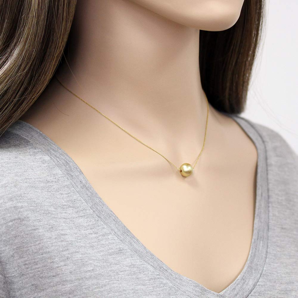 14K Gold South Sea Pearl Necklace - 9.0-9.5mm Natural Golden Cultured Pearl Pendant Slide Chain | Elegant Jewelry for Weddings, Anniversaries & Special Occasions